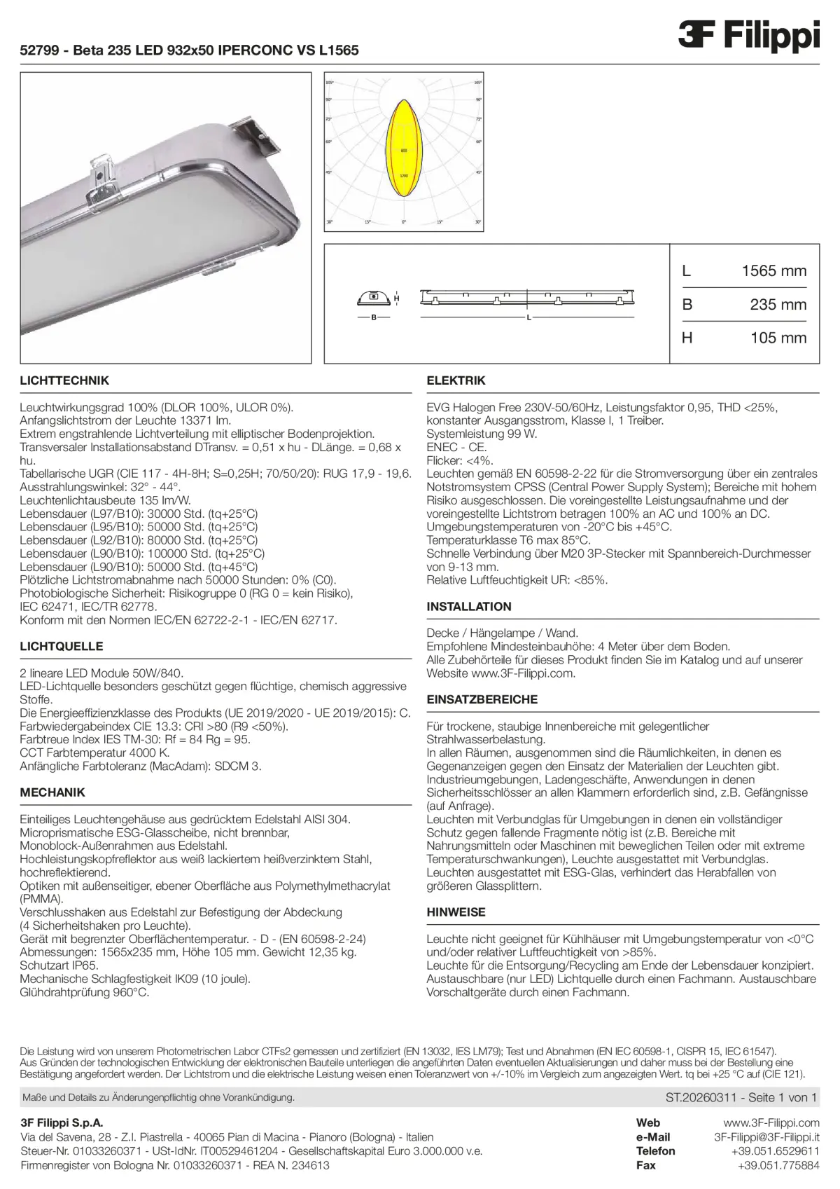 52799 - Beta 235 LED 932x50 IPERCONC VS L1565 - Datasheet - de