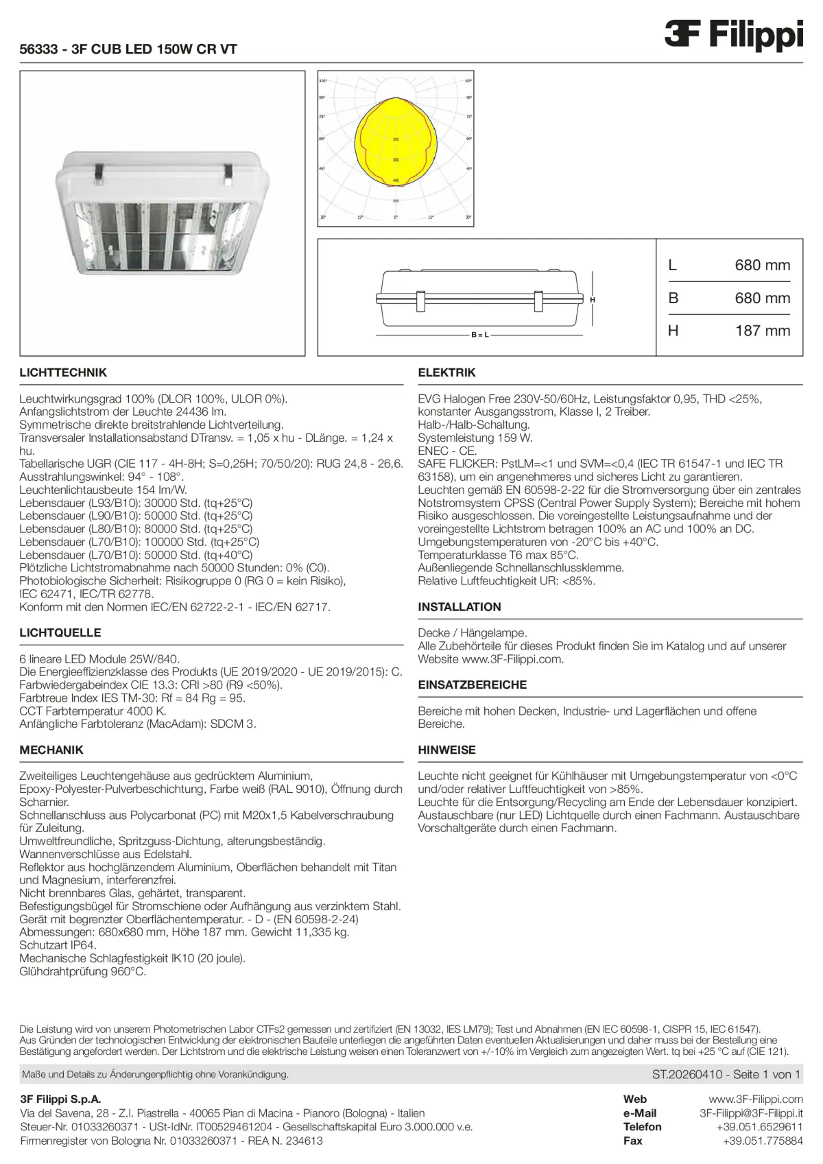 56333 - 3F CUB LED 150W CR VT - Datasheet - de