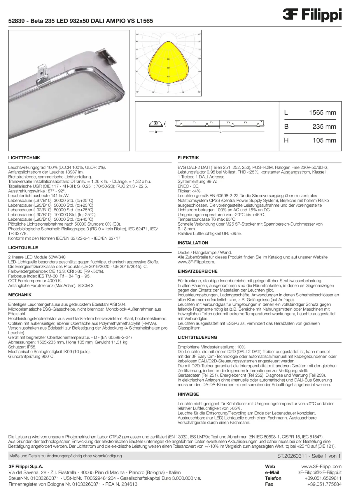 52839 - Beta 235 LED 932x50 DALI AMPIO VS L1565 - Datasheet - de