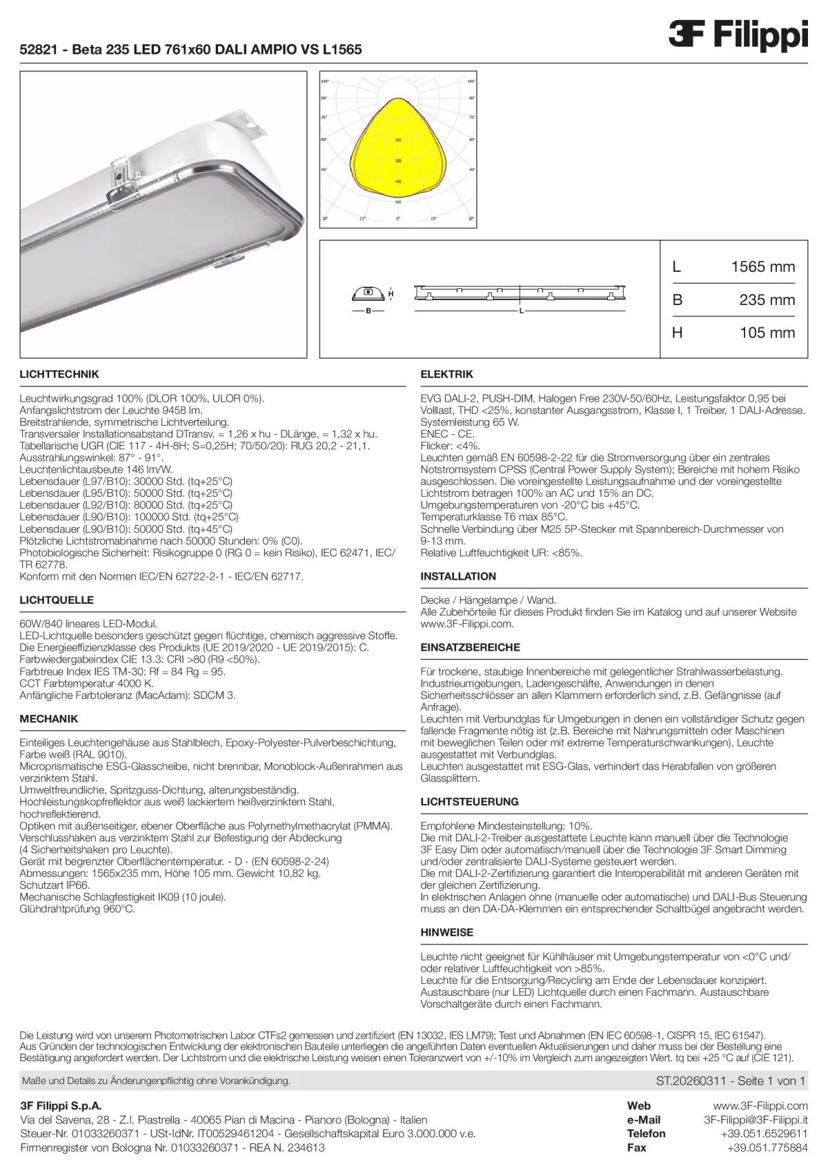 52821 - Beta 235 LED 761x60 DALI AMPIO VS L1565 - Datasheet - de
