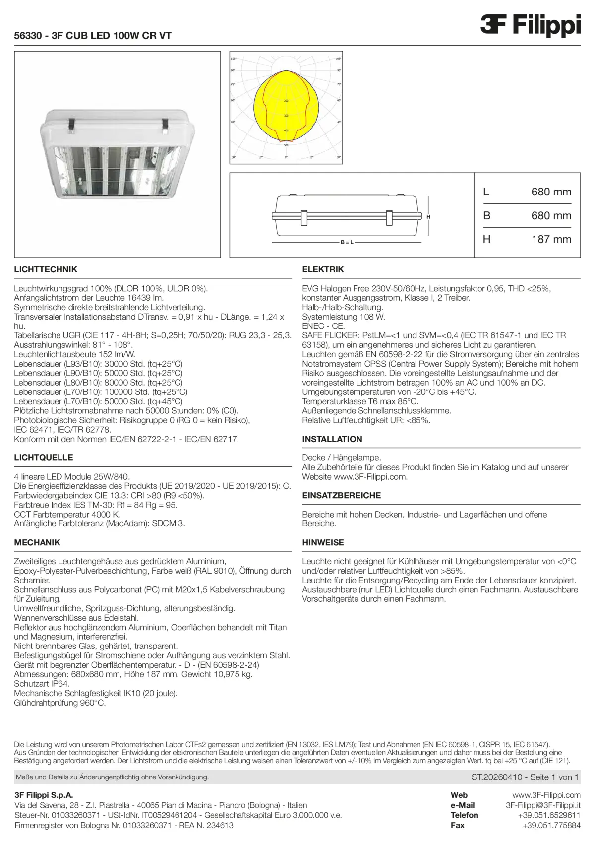 56330 - 3F CUB LED 100W CR VT - Datasheet - de