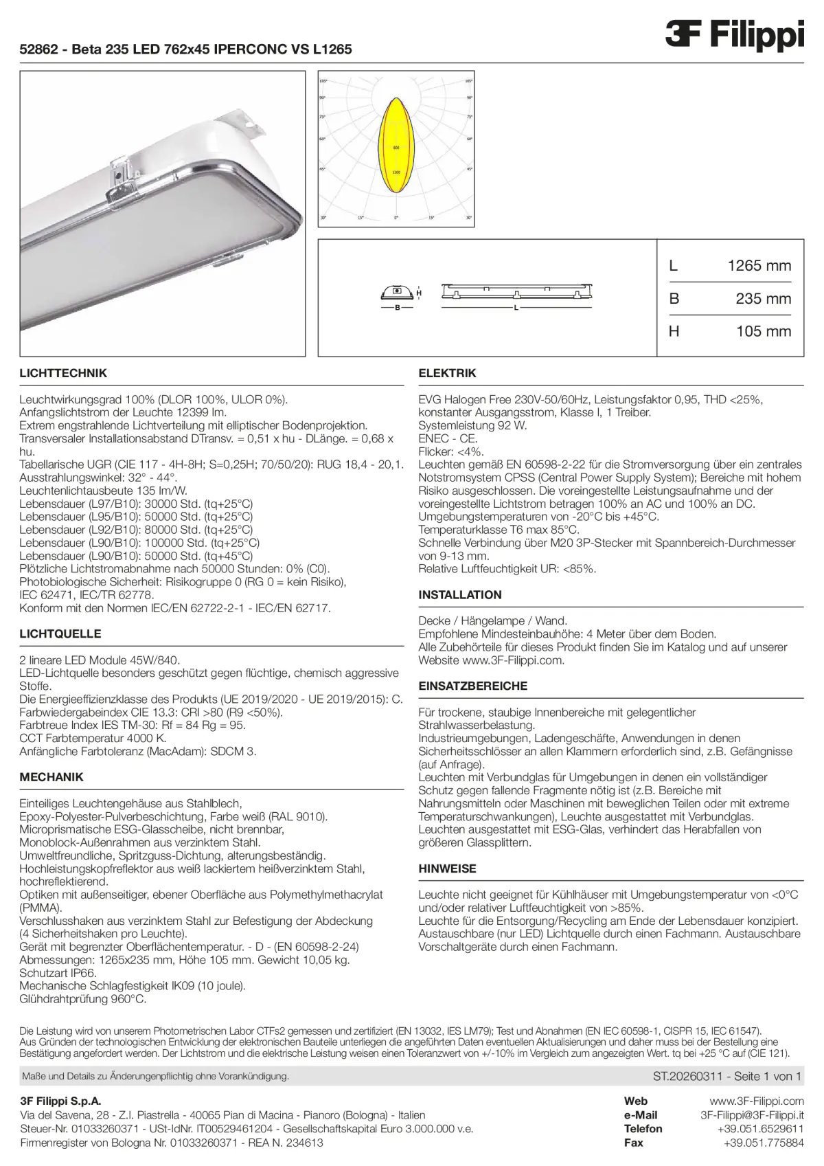 52862 - Beta 235 LED 762x45 IPERCONC VS L1265 - Datasheet - de