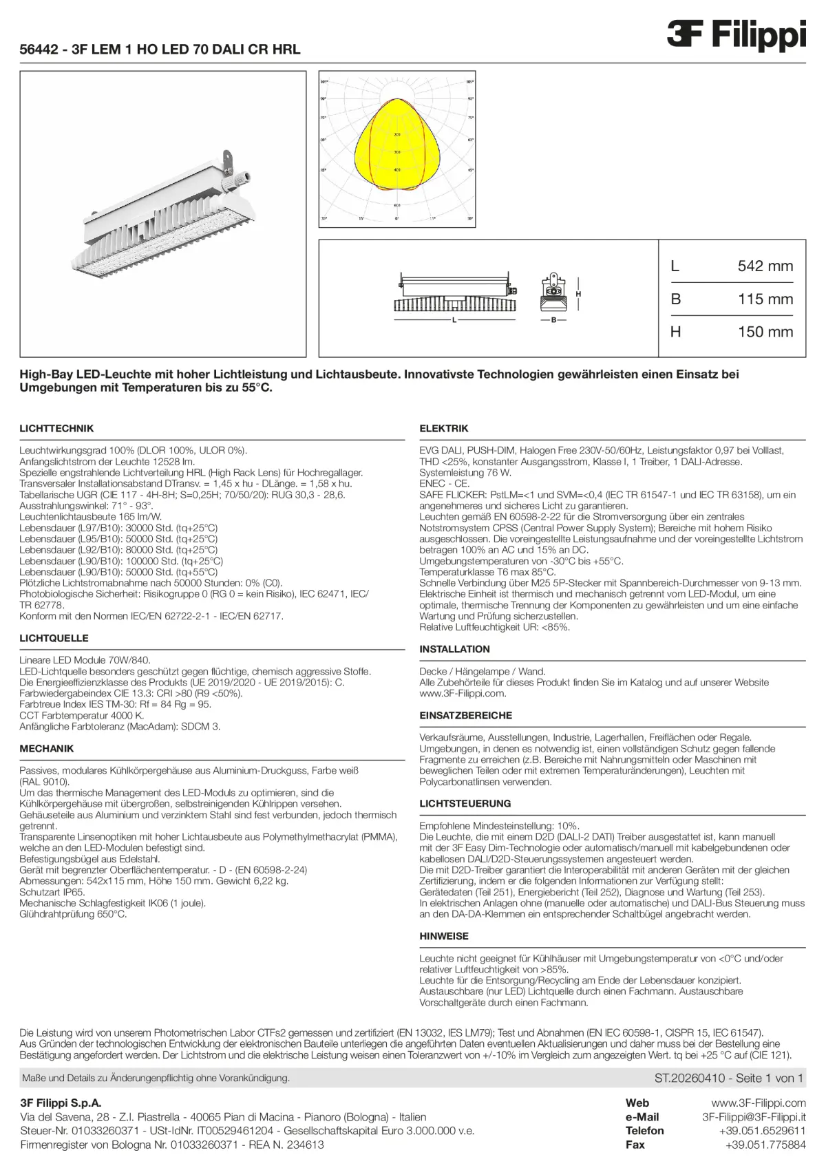 56442 - 3F LEM 1 HO LED 70 DALI CR HRL - Datasheet - de