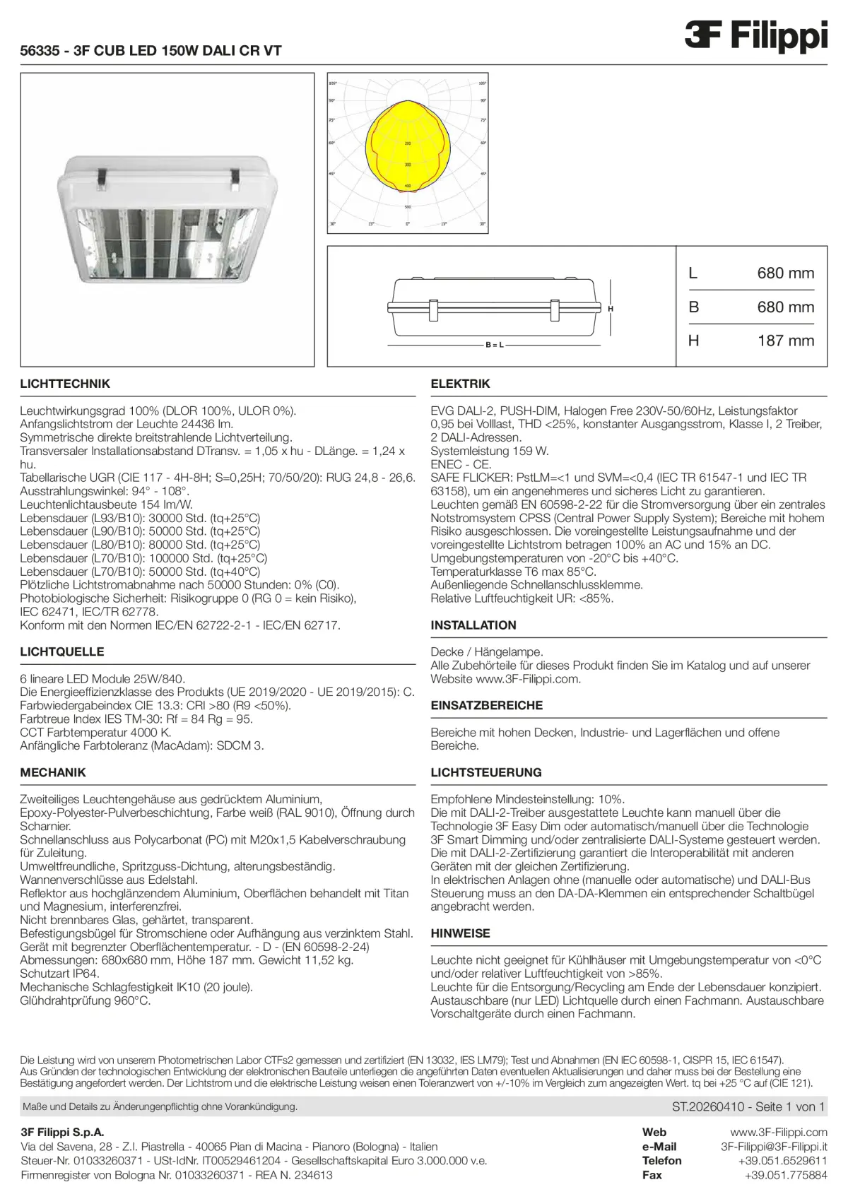 56335 - 3F CUB LED 150W DALI CR VT - Datasheet - de