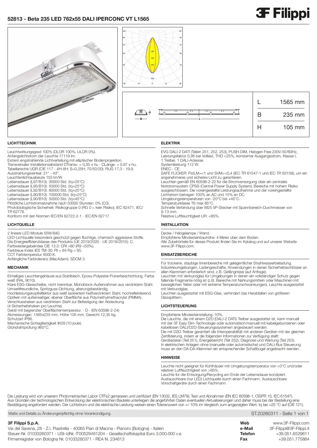 52813 - Beta 235 LED 762x55 DALI IPERCONC VT L1565 - Datasheet - de