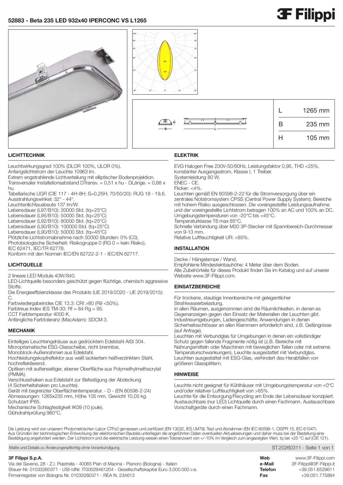 52883 - Beta 235 LED 932x40 IPERCONC VS L1265 - Datasheet - de