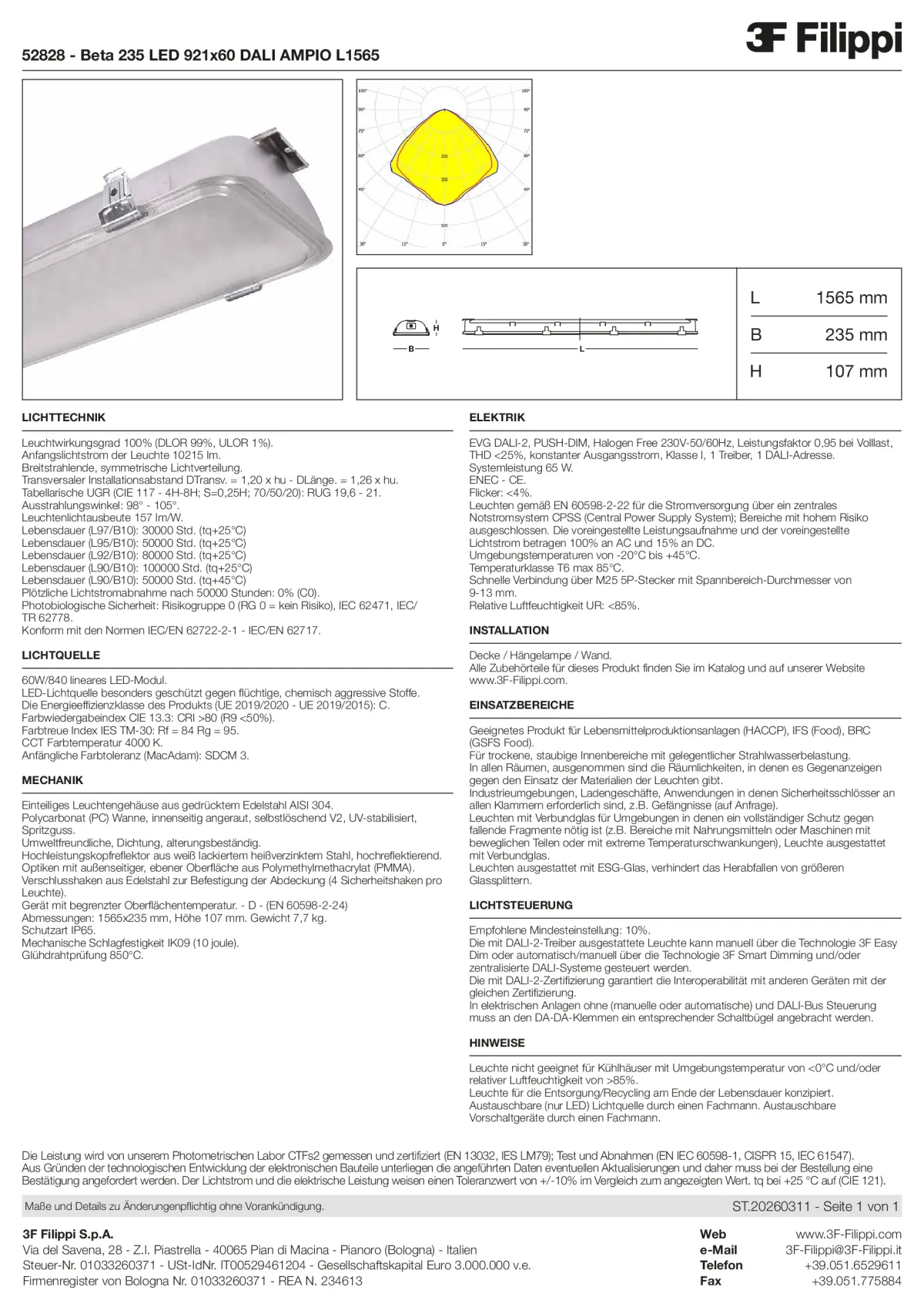 52828 - Beta 235 LED 921x60 DALI AMPIO L1565 - Datasheet - de