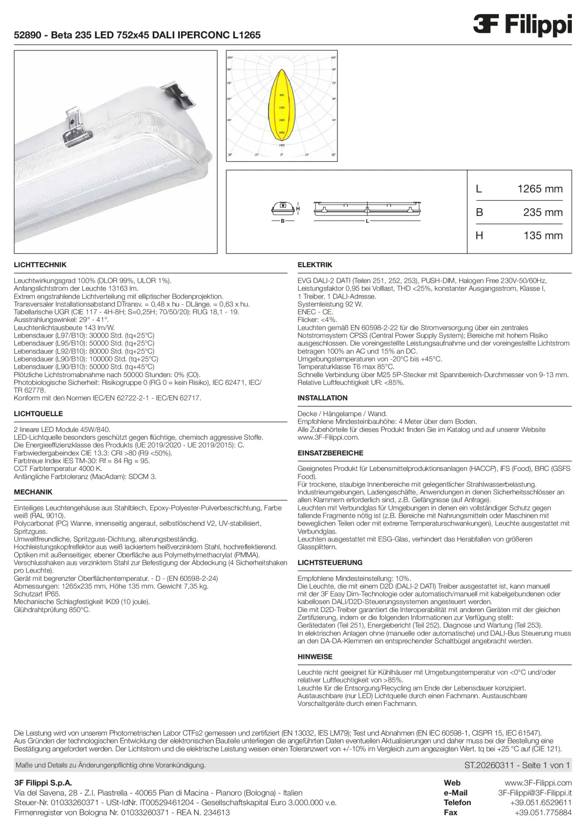 52890 - Beta 235 LED 752x45 DALI IPERCONC L1265 - Datasheet - de