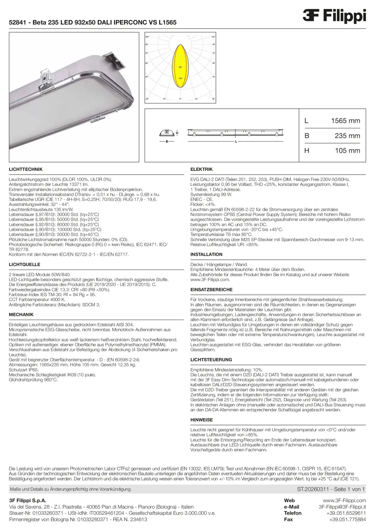 52841 - Beta 235 LED 932x50 DALI IPERCONC VS L1565 - Datasheet - de