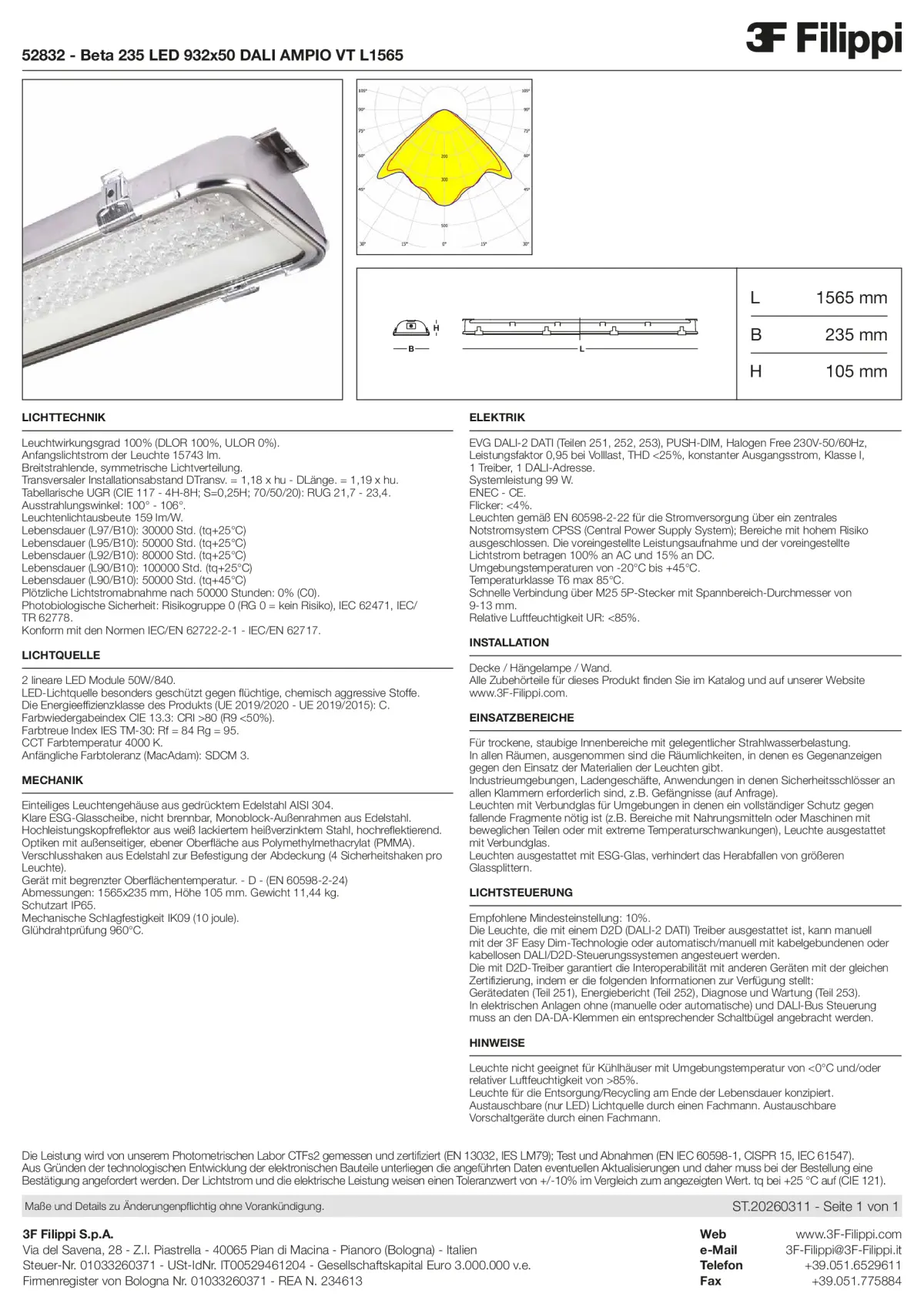 52832 - Beta 235 LED 932x50 DALI AMPIO VT L1565 - Datasheet - de
