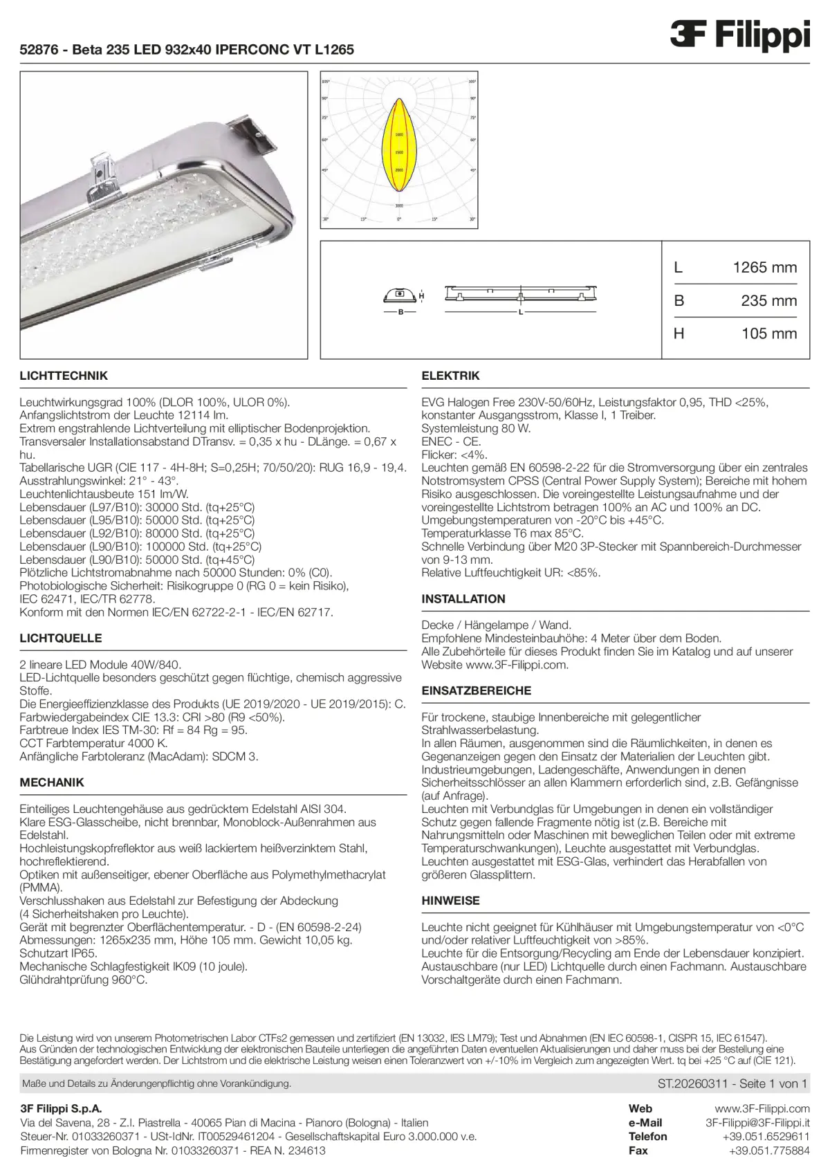 52876 - Beta 235 LED 932x40 IPERCONC VT L1265 - Datasheet - de