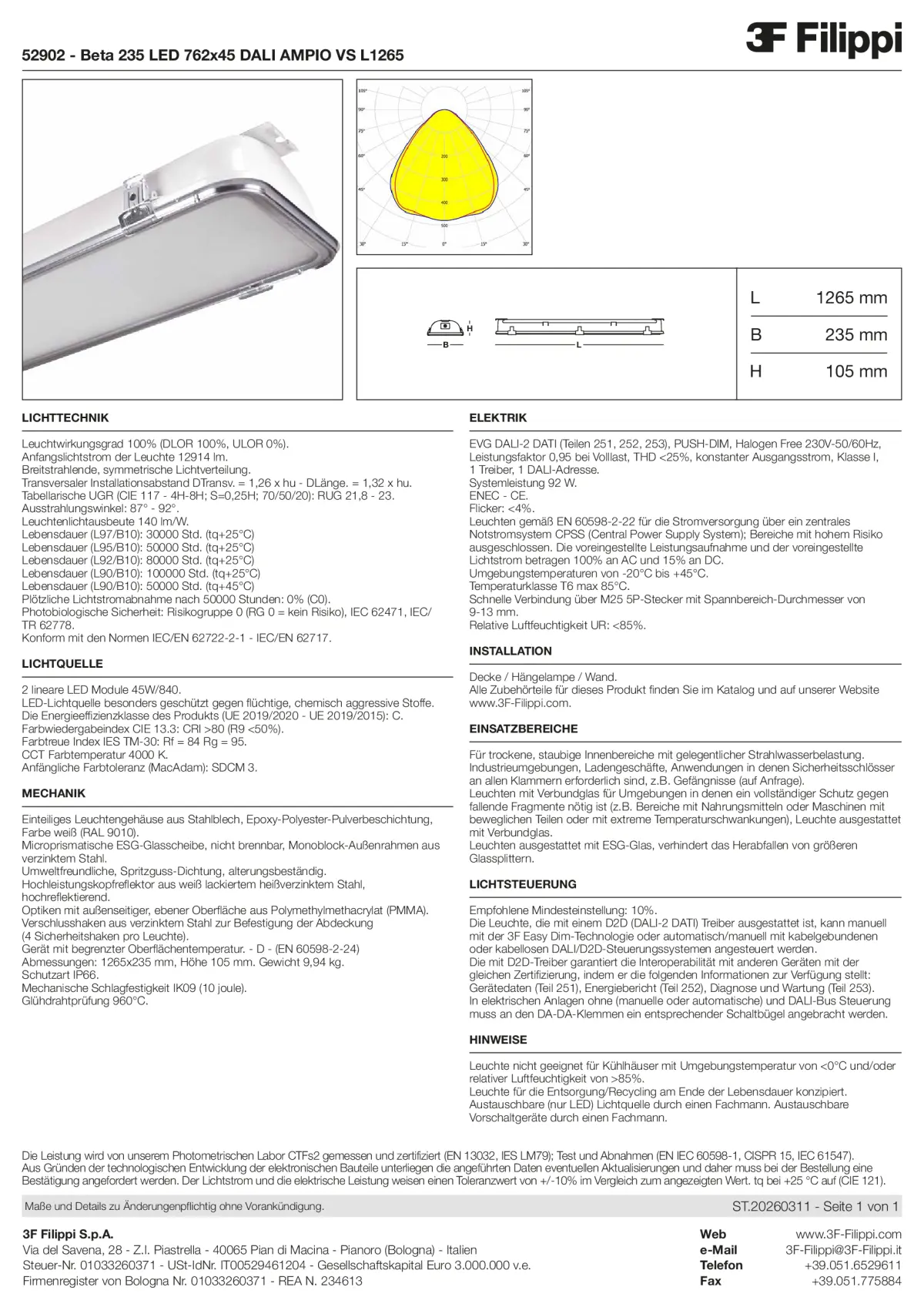 52902 - Beta 235 LED 762x45 DALI AMPIO VS L1265 - Datasheet - de