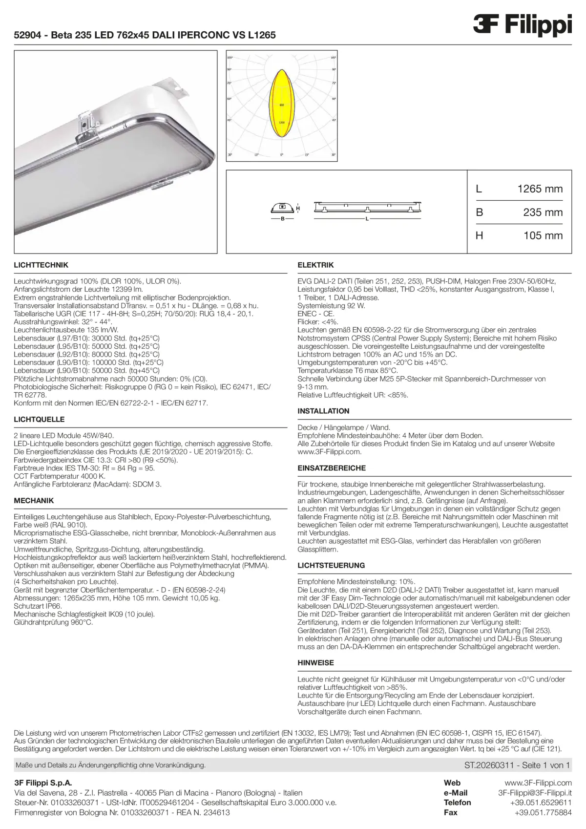 52904 - Beta 235 LED 762x45 DALI IPERCONC VS L1265 - Datasheet - de