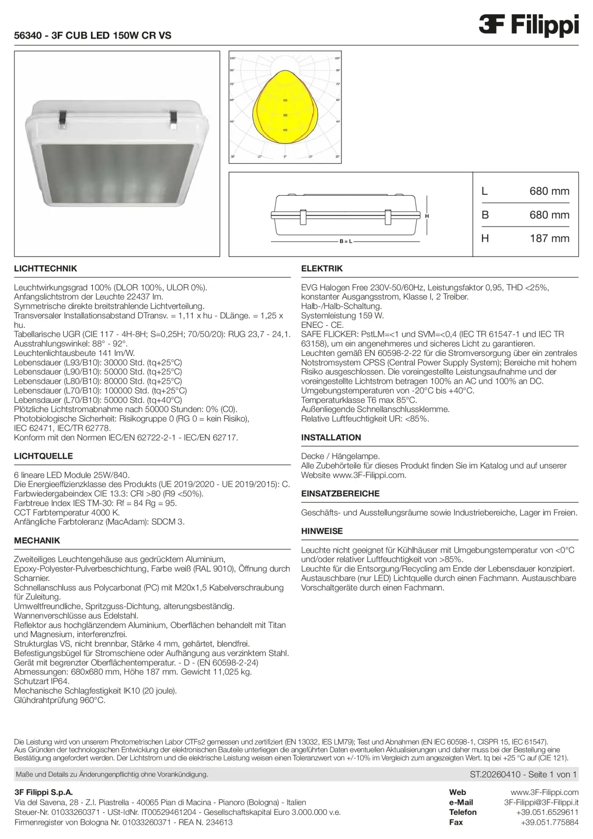 56340 - 3F CUB LED 150W CR VS - Datasheet - de