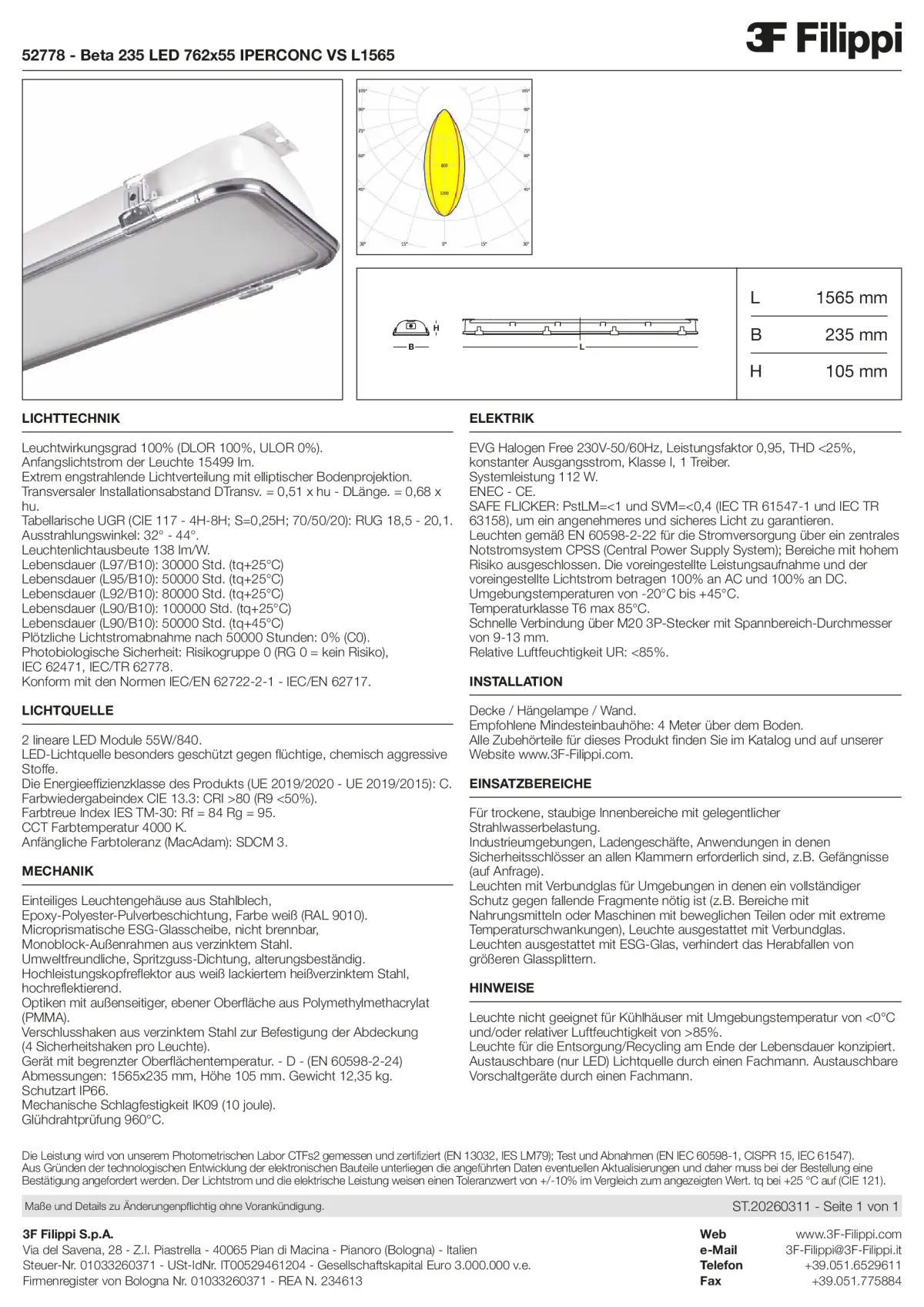 52778 - Beta 235 LED 762x55 IPERCONC VS L1565 - Datasheet - de