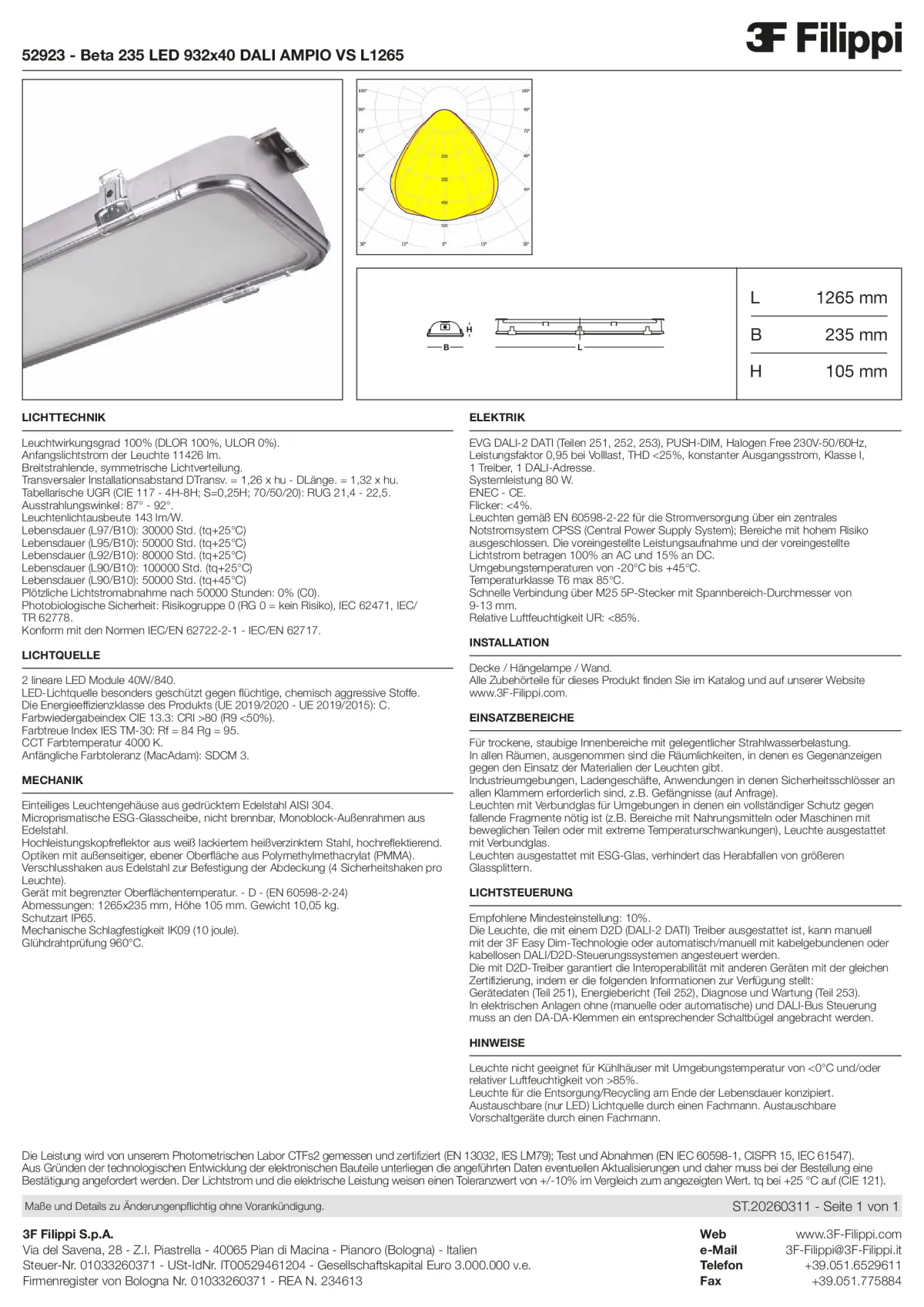 52923 - Beta 235 LED 932x40 DALI AMPIO VS L1265 - Datasheet - de