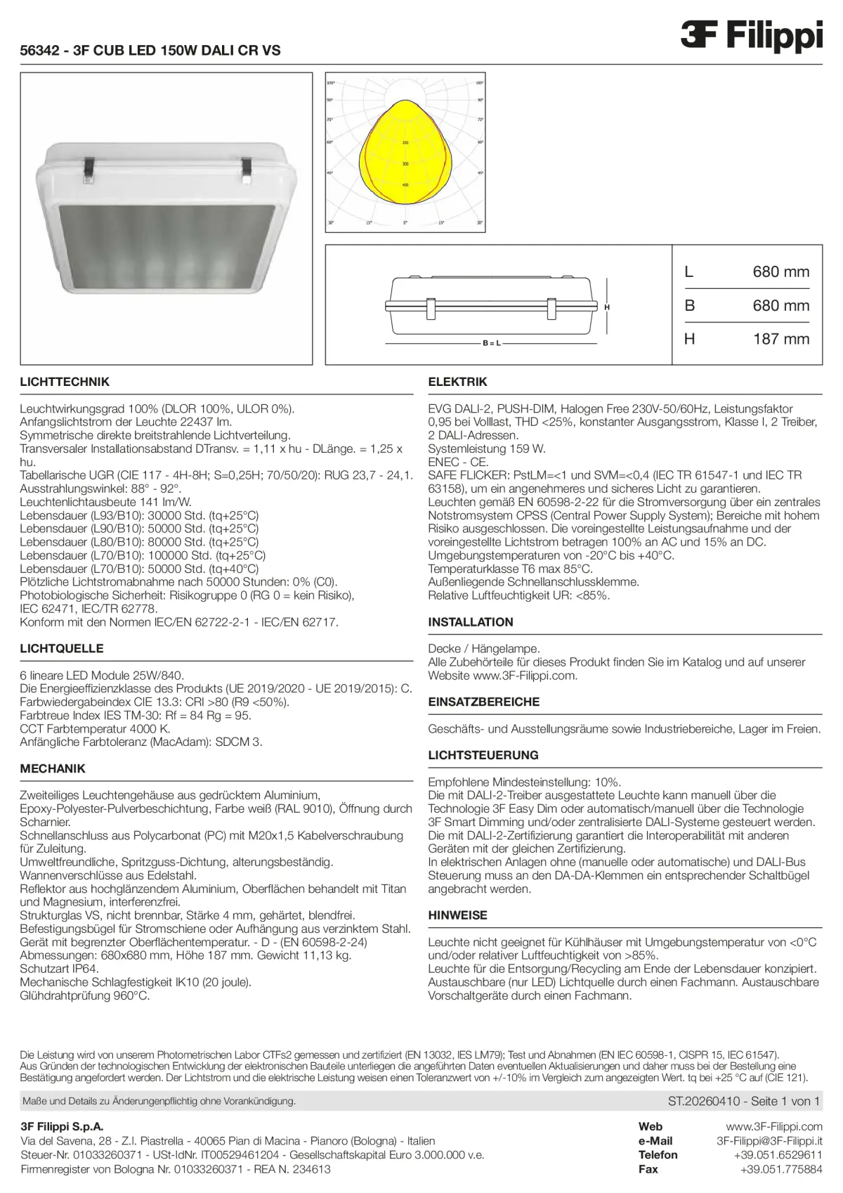 56342 - 3F CUB LED 150W DALI CR VS - Datasheet - de