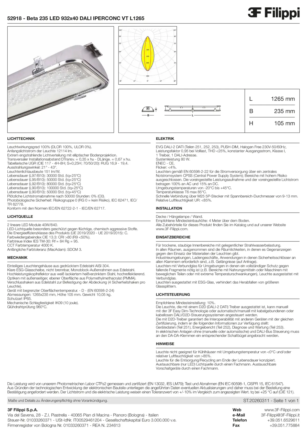52918 - Beta 235 LED 932x40 DALI IPERCONC VT L1265 - Datasheet - de