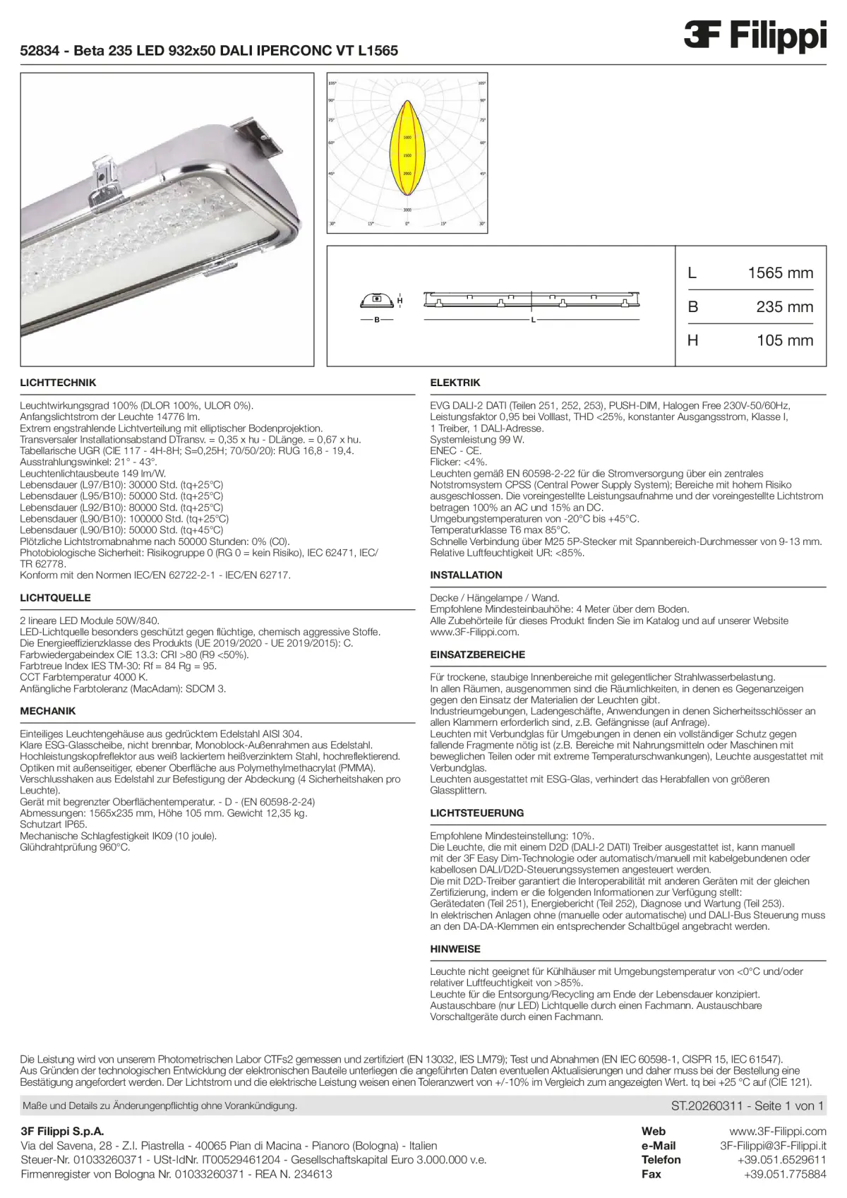 52834 - Beta 235 LED 932x50 DALI IPERCONC VT L1565 - Datasheet - de