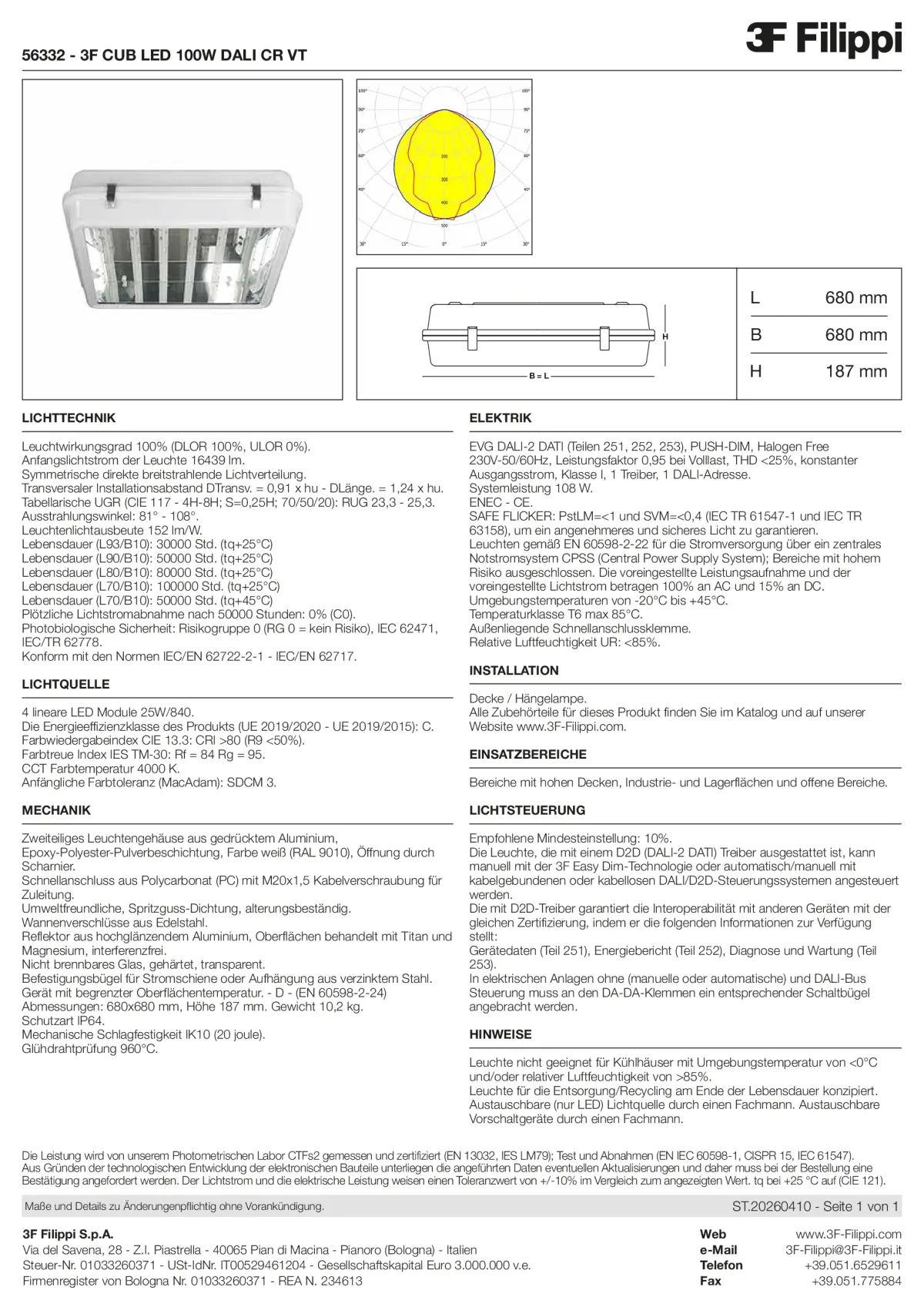 56332 - 3F CUB LED 100W DALI CR VT - Datasheet - de