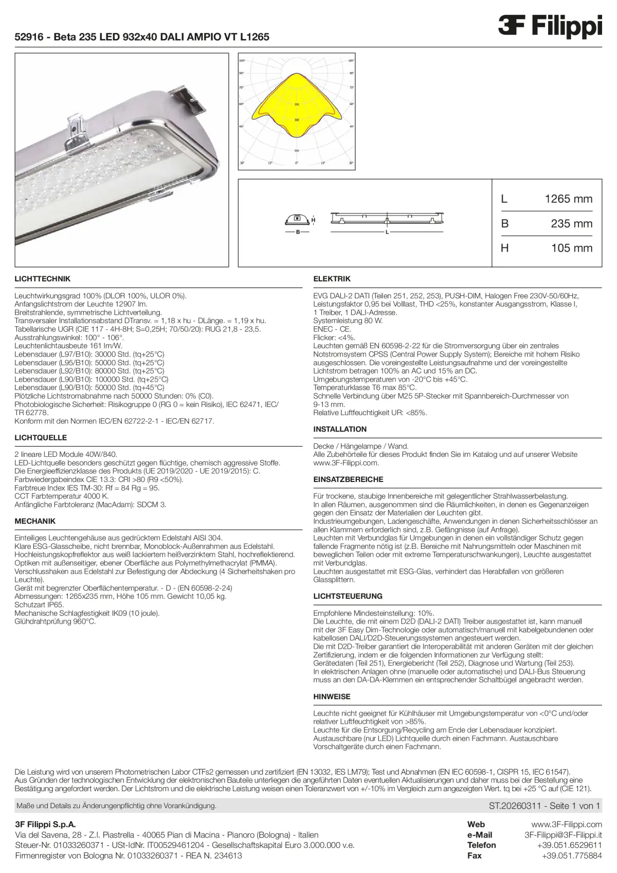 52916 - Beta 235 LED 932x40 DALI AMPIO VT L1265 - Datasheet - de