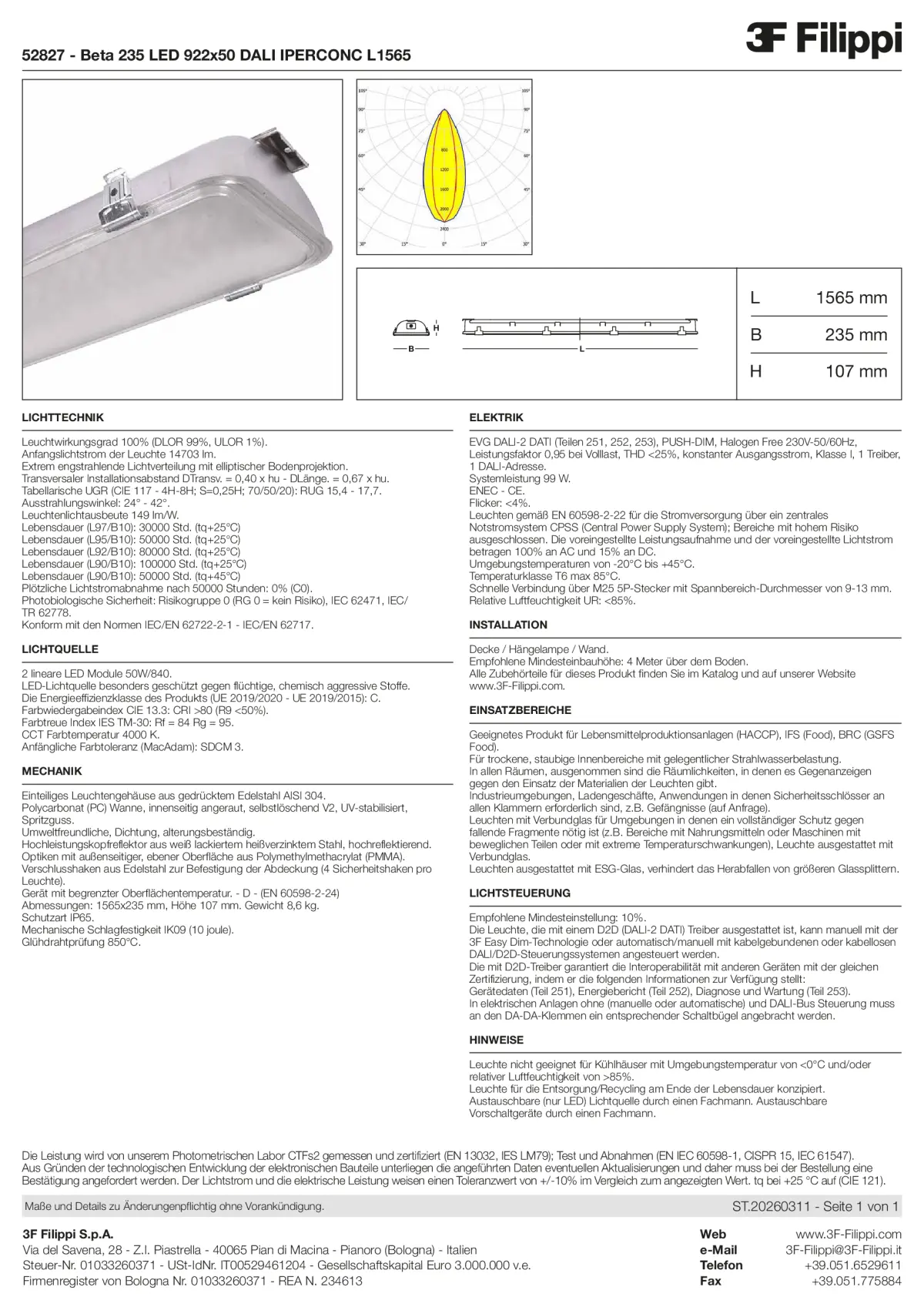 52827 - Beta 235 LED 922x50 DALI IPERCONC L1565 - Datasheet - de