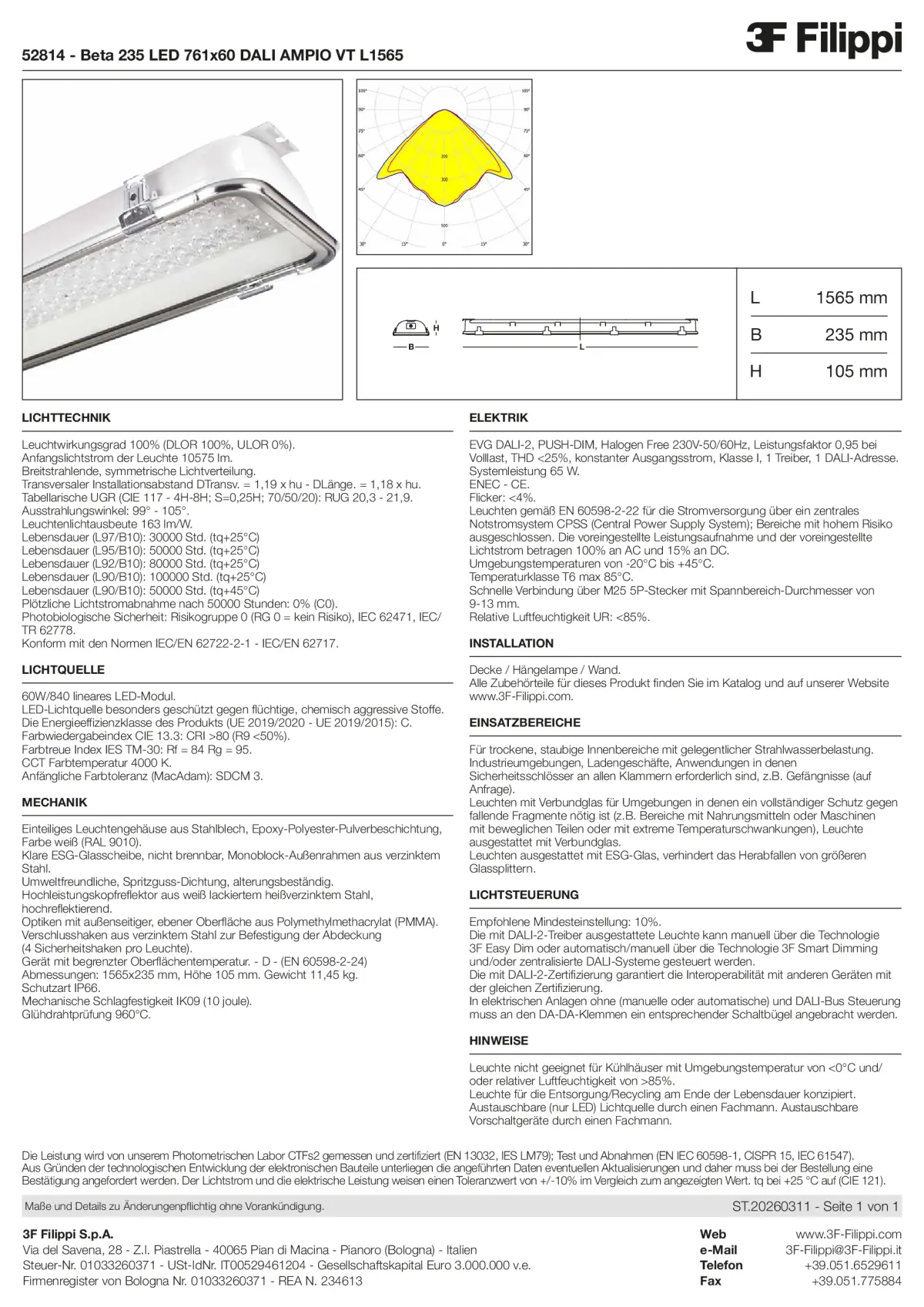 52814 - Beta 235 LED 761x60 DALI AMPIO VT L1565 - Datasheet - de