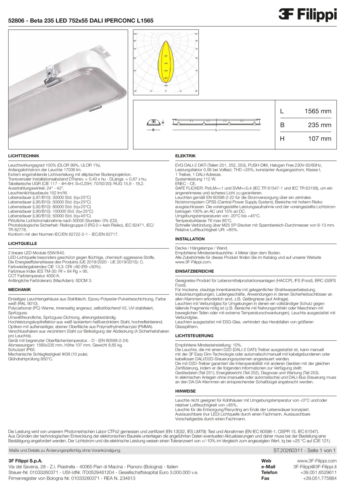 52806 - Beta 235 LED 752x55 DALI IPERCONC L1565 - Datasheet - de