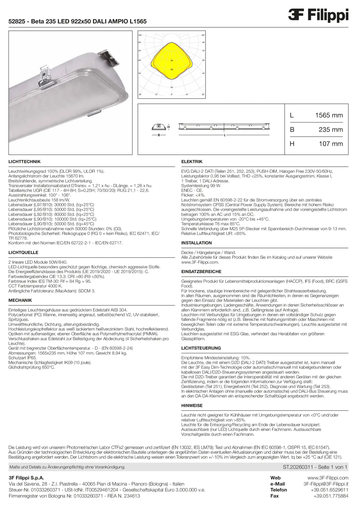 52825 - Beta 235 LED 922x50 DALI AMPIO L1565 - Datasheet - de