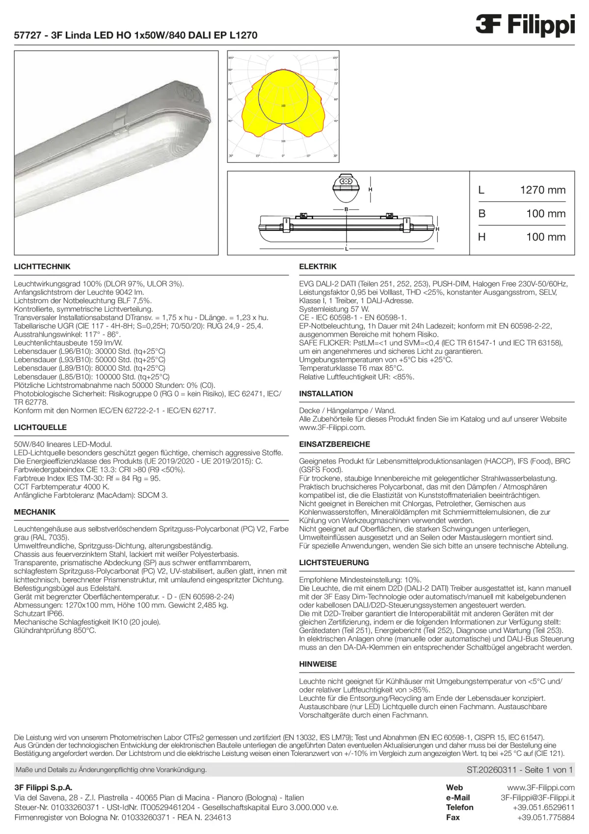 57727 - 3F Linda LED HO 1x50W-840 DALI EP L1270 - Datasheet - de