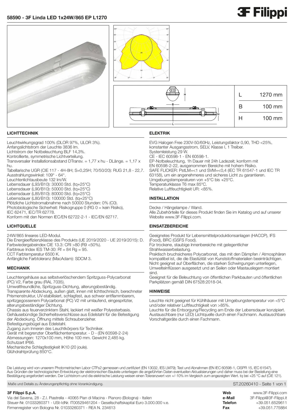 58590 - 3F Linda LED 1x24W-865 EP L1270 - Datasheet - de