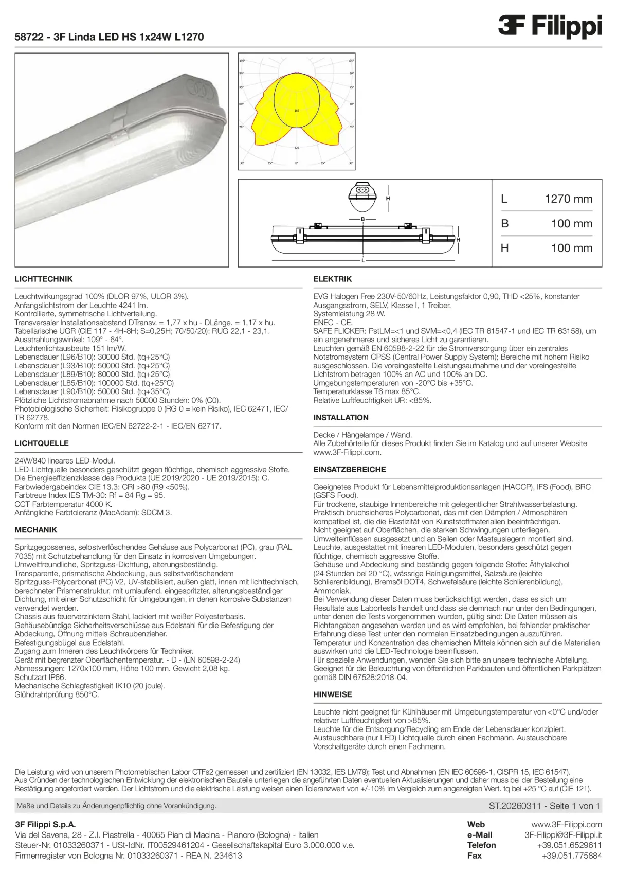 58722 - 3F Linda LED HS 1x24W L1270 - Datasheet - de