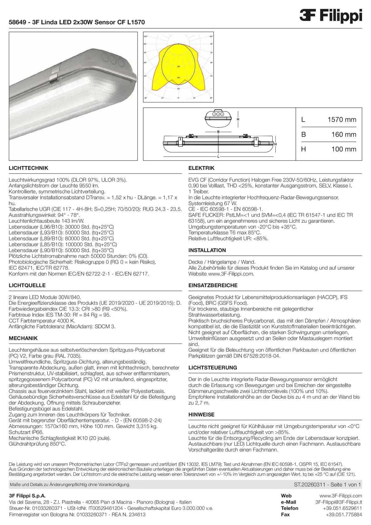 58649 - 3F Linda LED 2x30W Sensor CF L1570 - Datasheet - de