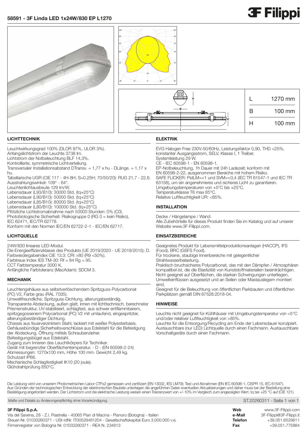 58591 - 3F Linda LED 1x24W-830 EP L1270 - Datasheet - de