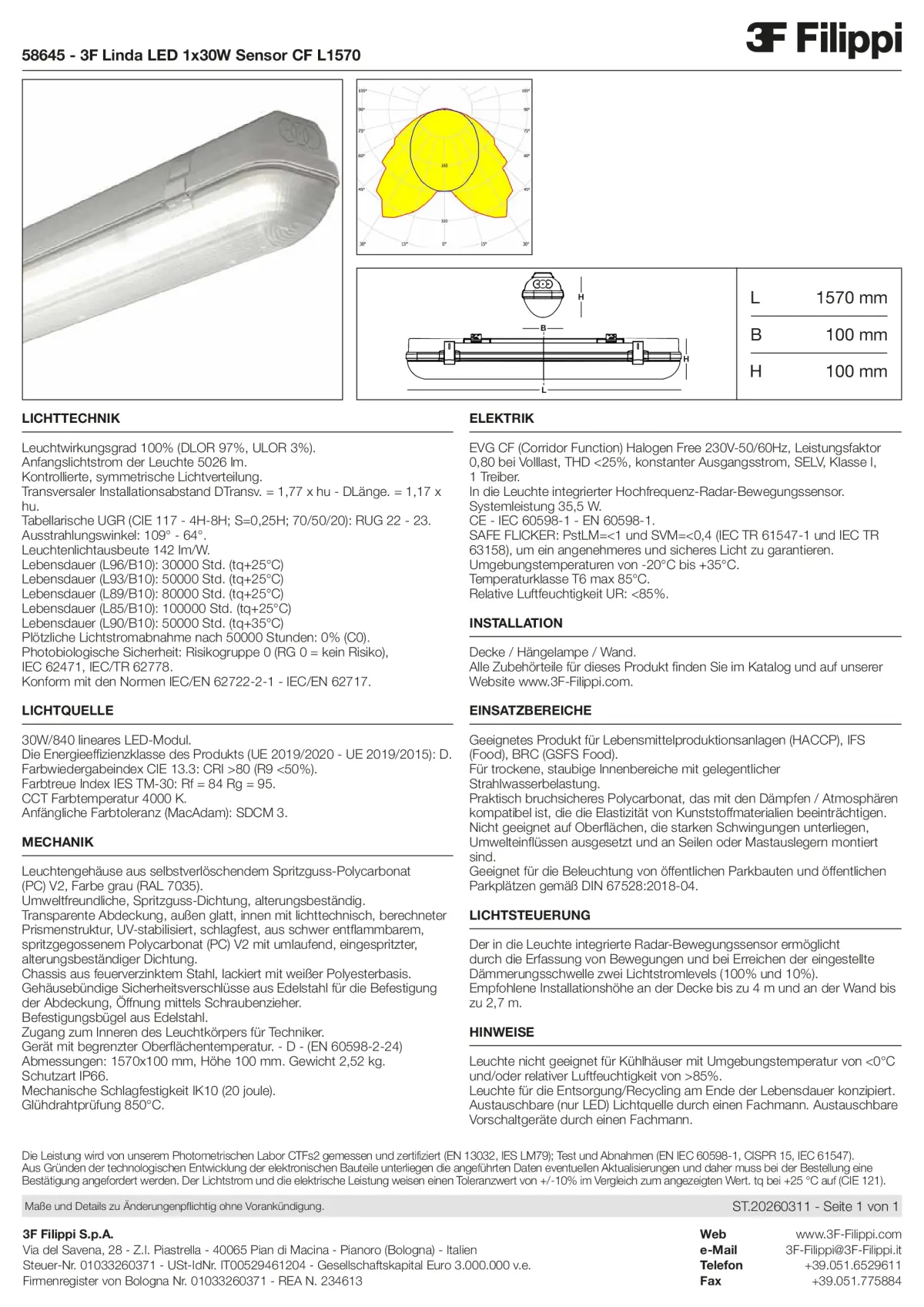 58645 - 3F Linda LED 1x30W Sensor CF L1570 - Datasheet - de