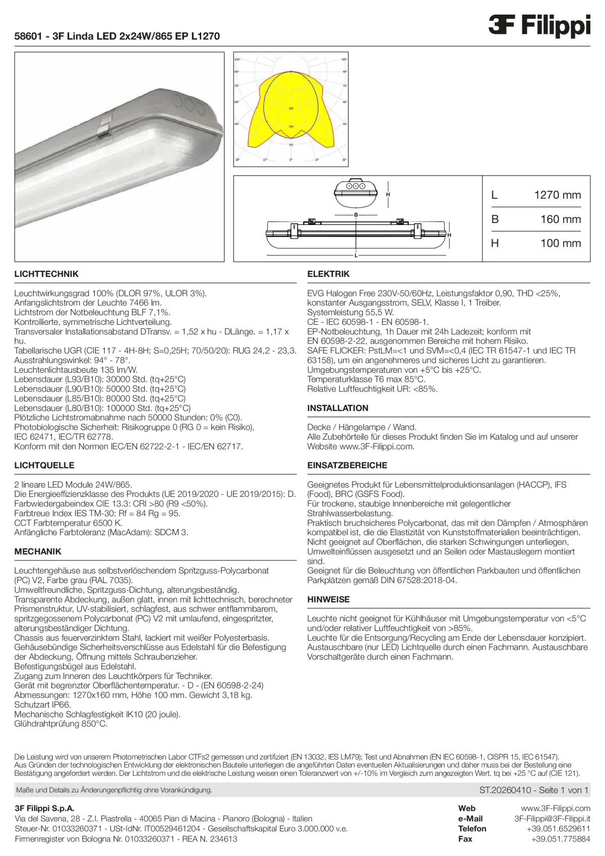 58601 - 3F Linda LED 2x24W-865 EP L1270 - Datasheet - de