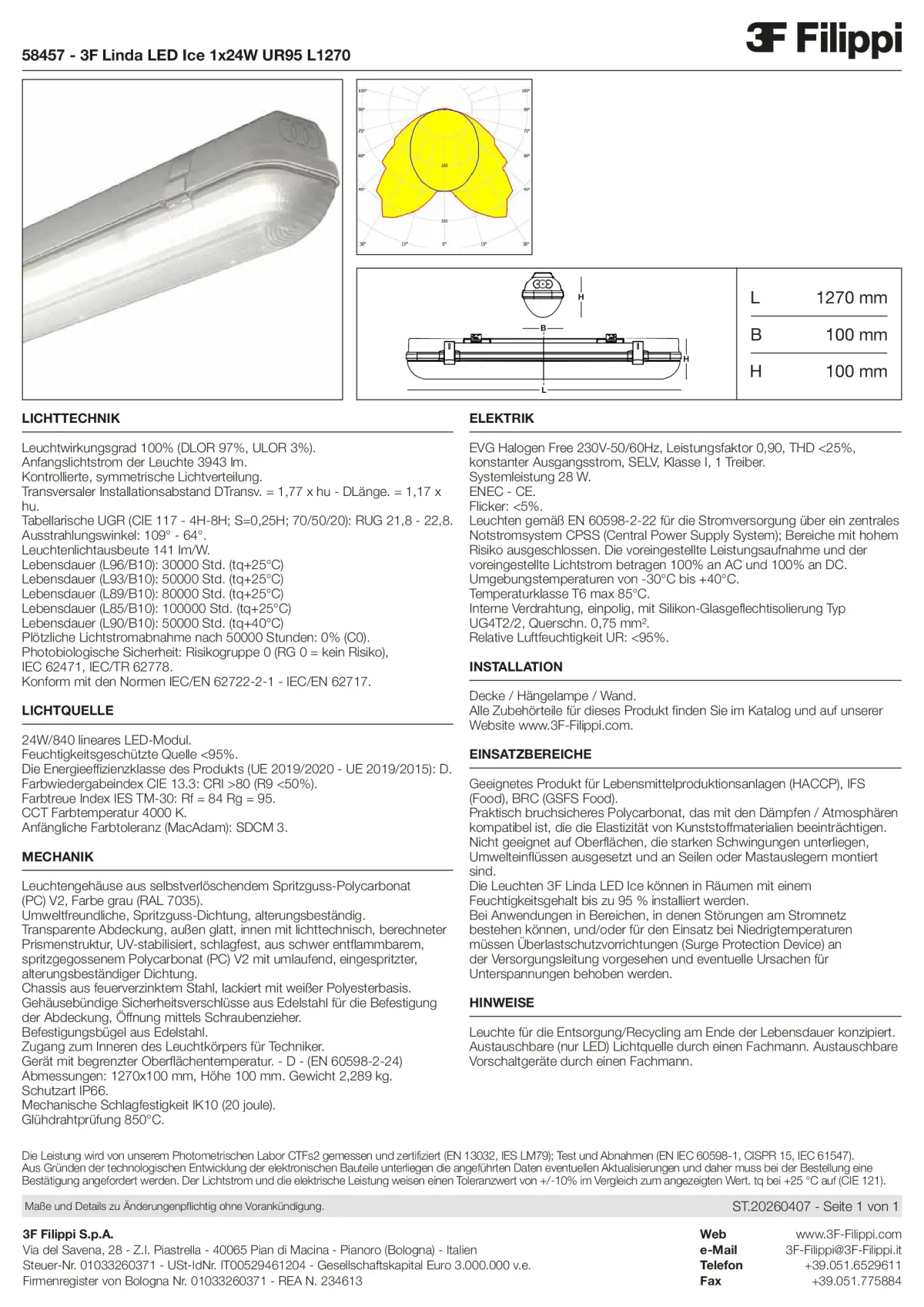 58457 - 3F Linda LED Ice 1x24W UR95 L1270 - Datasheet - de