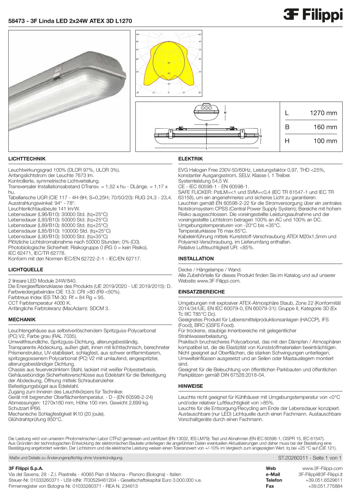 58473 - 3F Linda LED 2x24W ATEX 3D L1270 - Datasheet - de