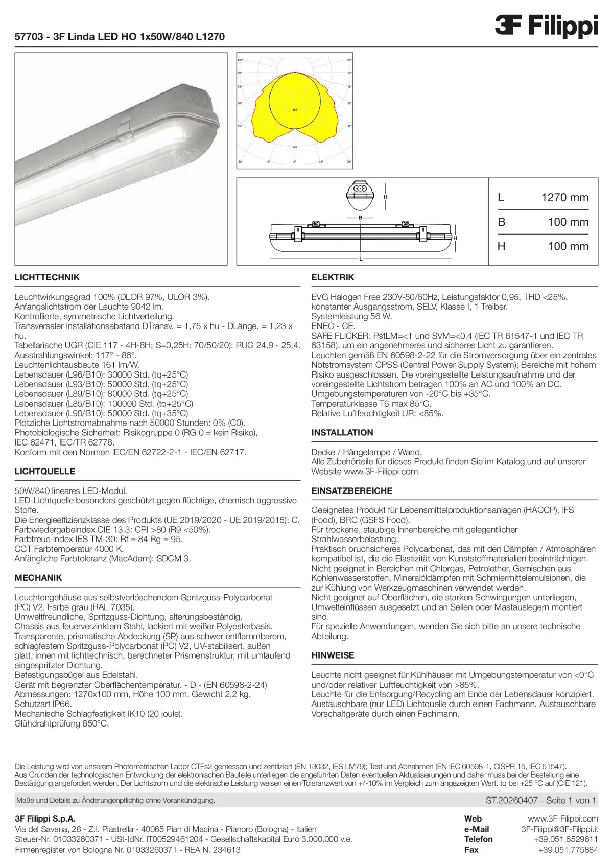 57703 - 3F Linda LED HO 1x50W-840 L1270 - Datasheet - de