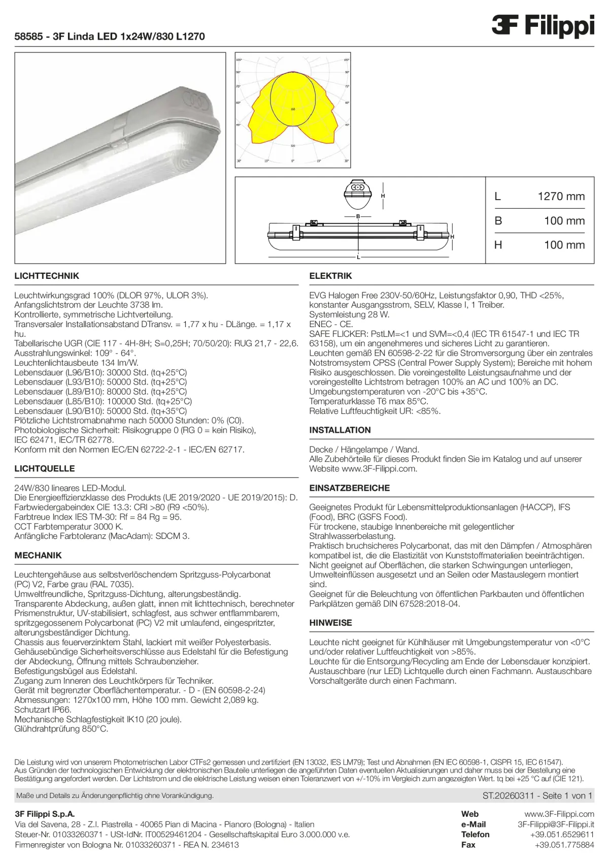 58585 - 3F Linda LED 1x24W-830 L1270 - Datasheet - de
