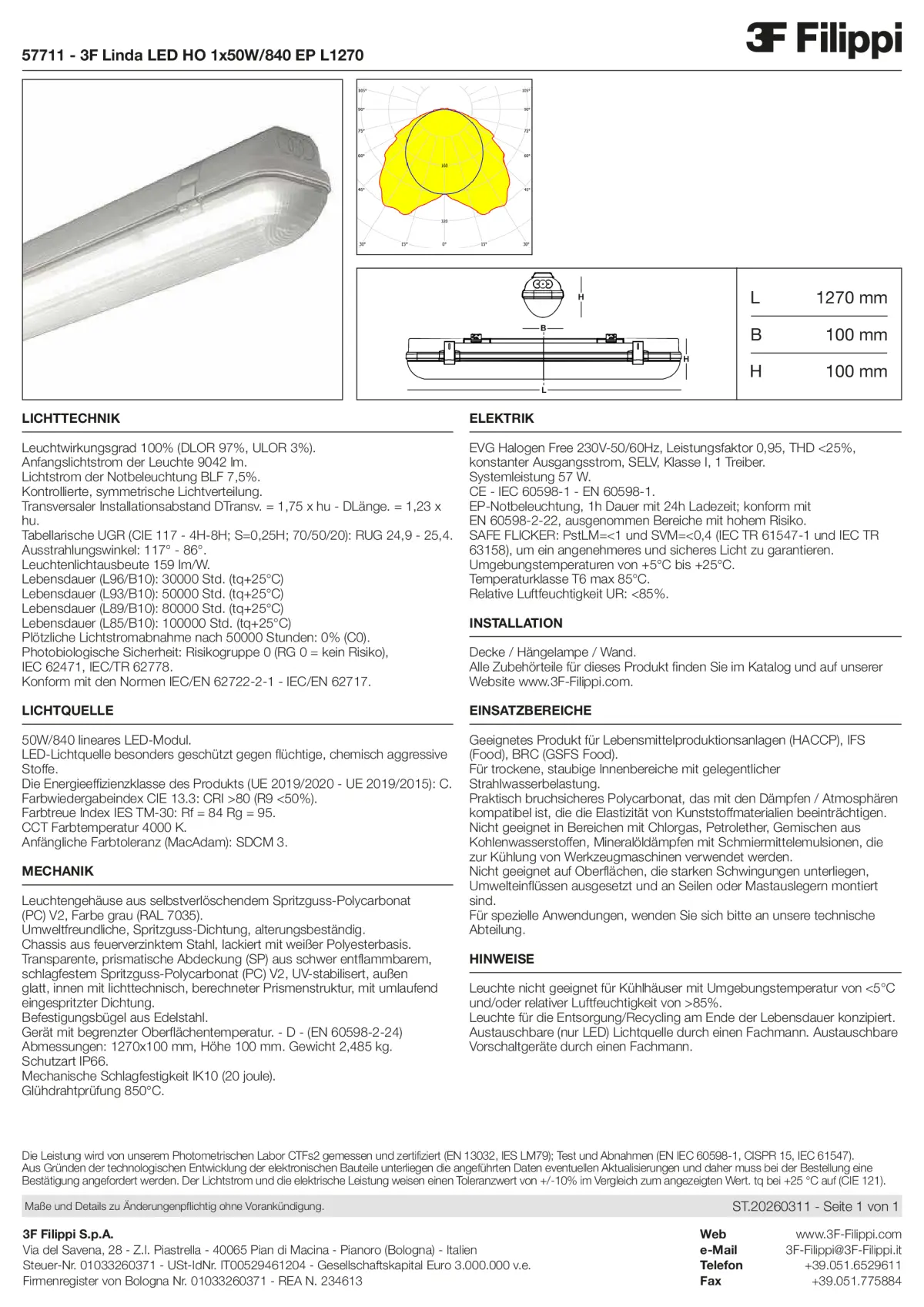 57711 - 3F Linda LED HO 1x50W-840 EP L1270 - Datasheet - de