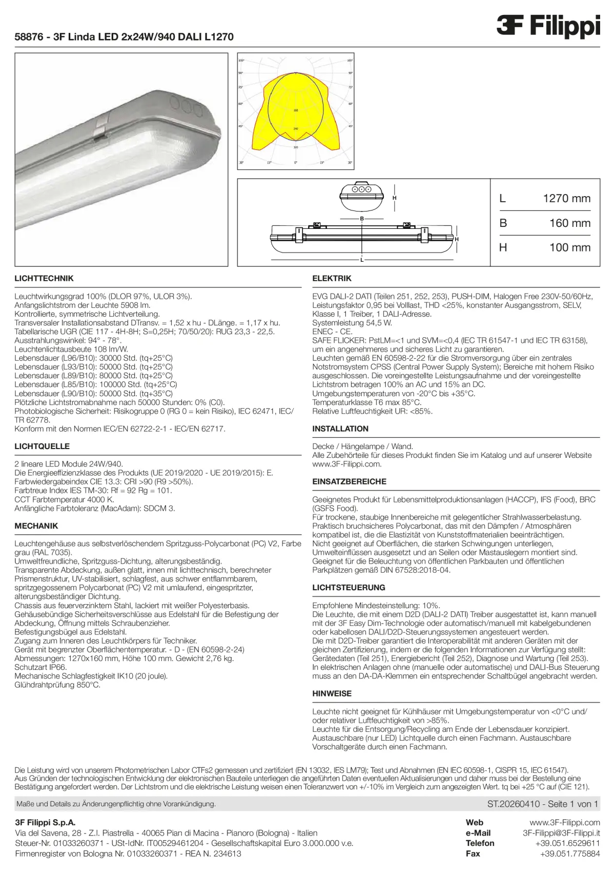 58876 - 3F Linda LED 2x24W-940 DALI L1270 - Datasheet - de