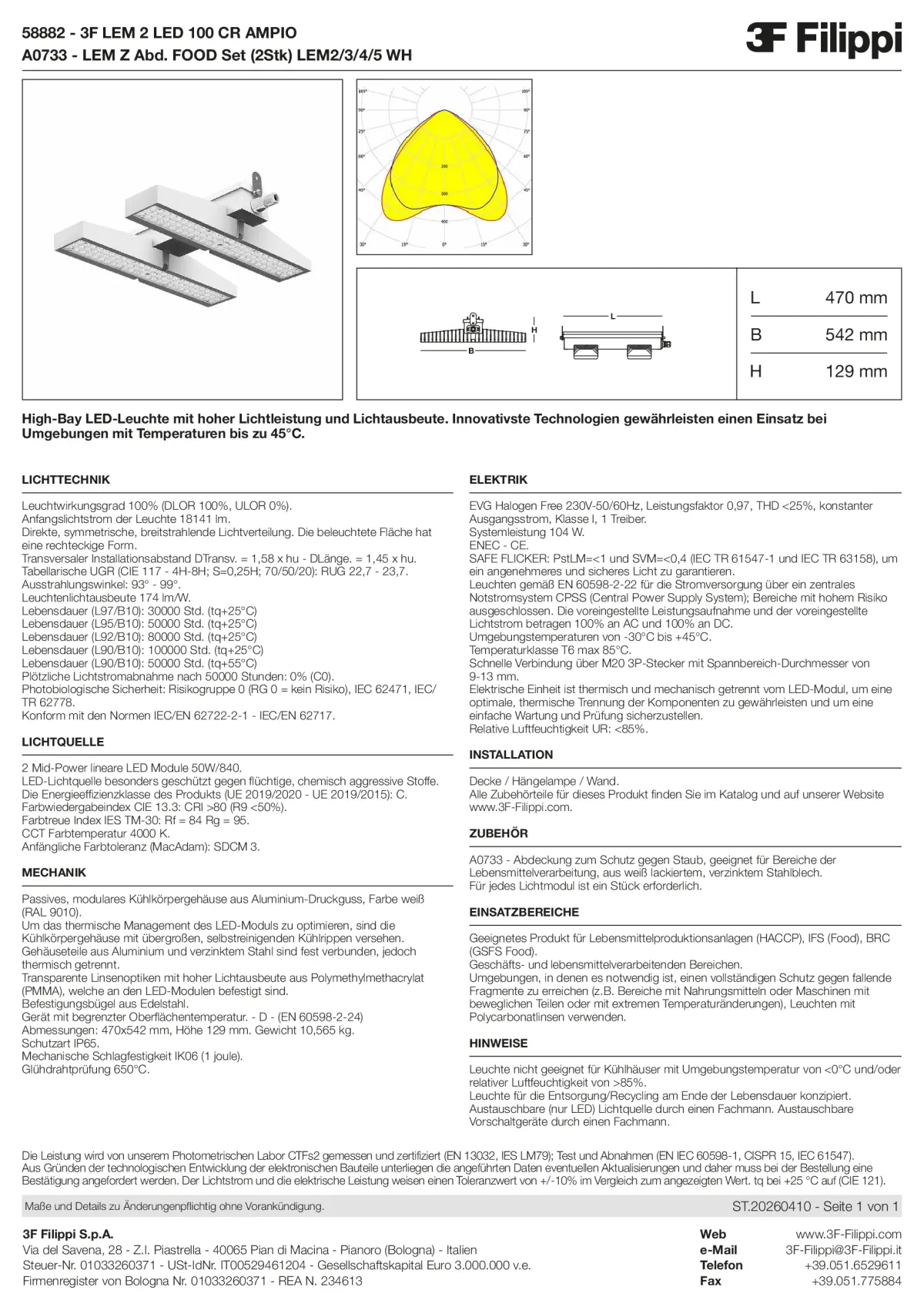 58882+A0733 - 3F LEM 2 LED 100 CR AMPIO + FOOD - Datasheet - de