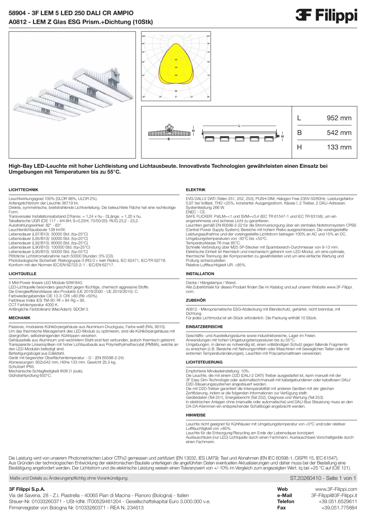 58904+A0812 - 3F LEM 5 LED 250 DALI CR AMPIO + VS - Datasheet - de