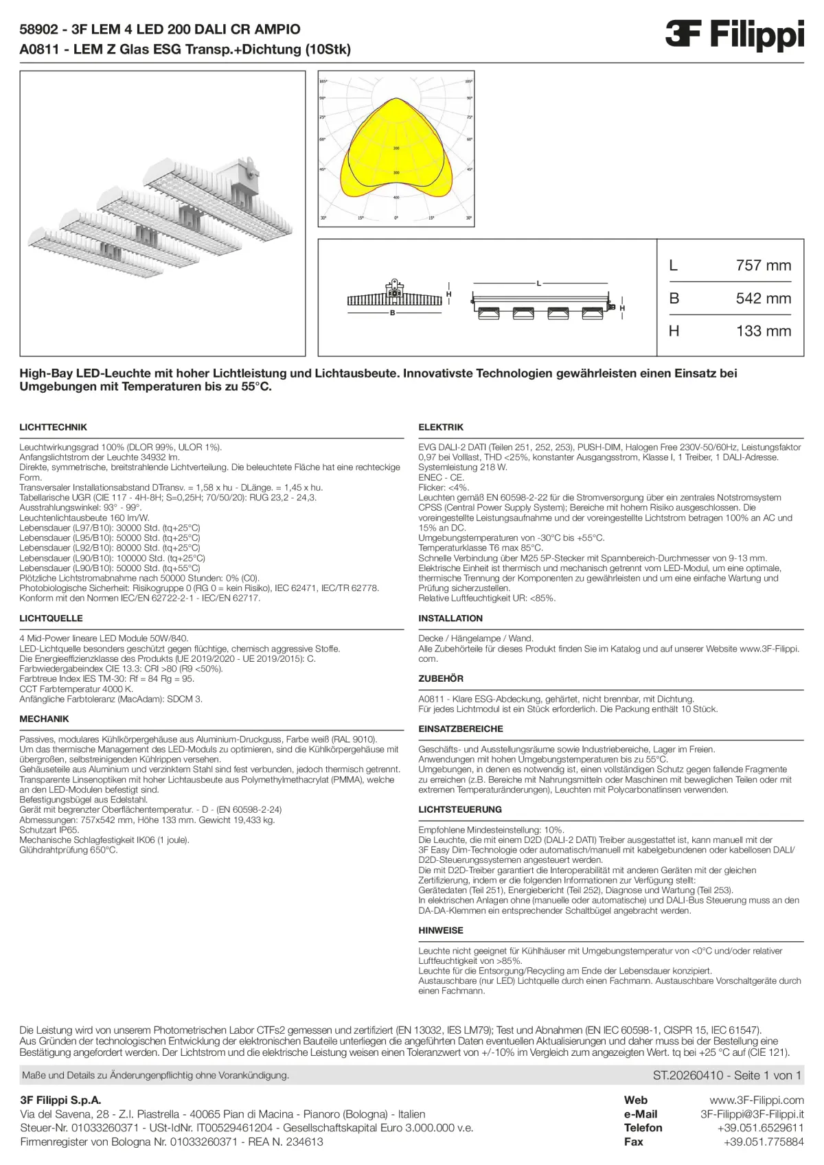 58902+A0811 - 3F LEM 4 LED 200 DALI CR AMPIO + VT - Datasheet - de