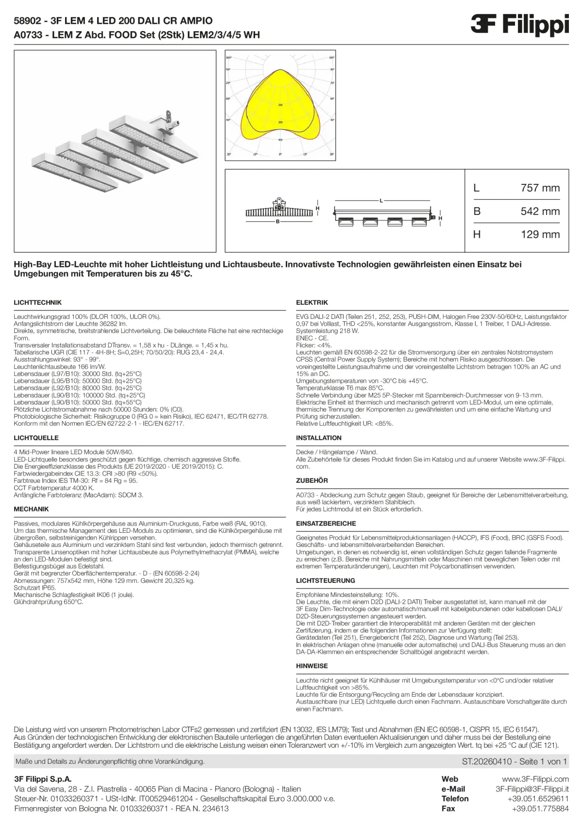 58902+A0733 - 3F LEM 4 LED 200 DALI CR AMPIO + FOOD - Datasheet - de