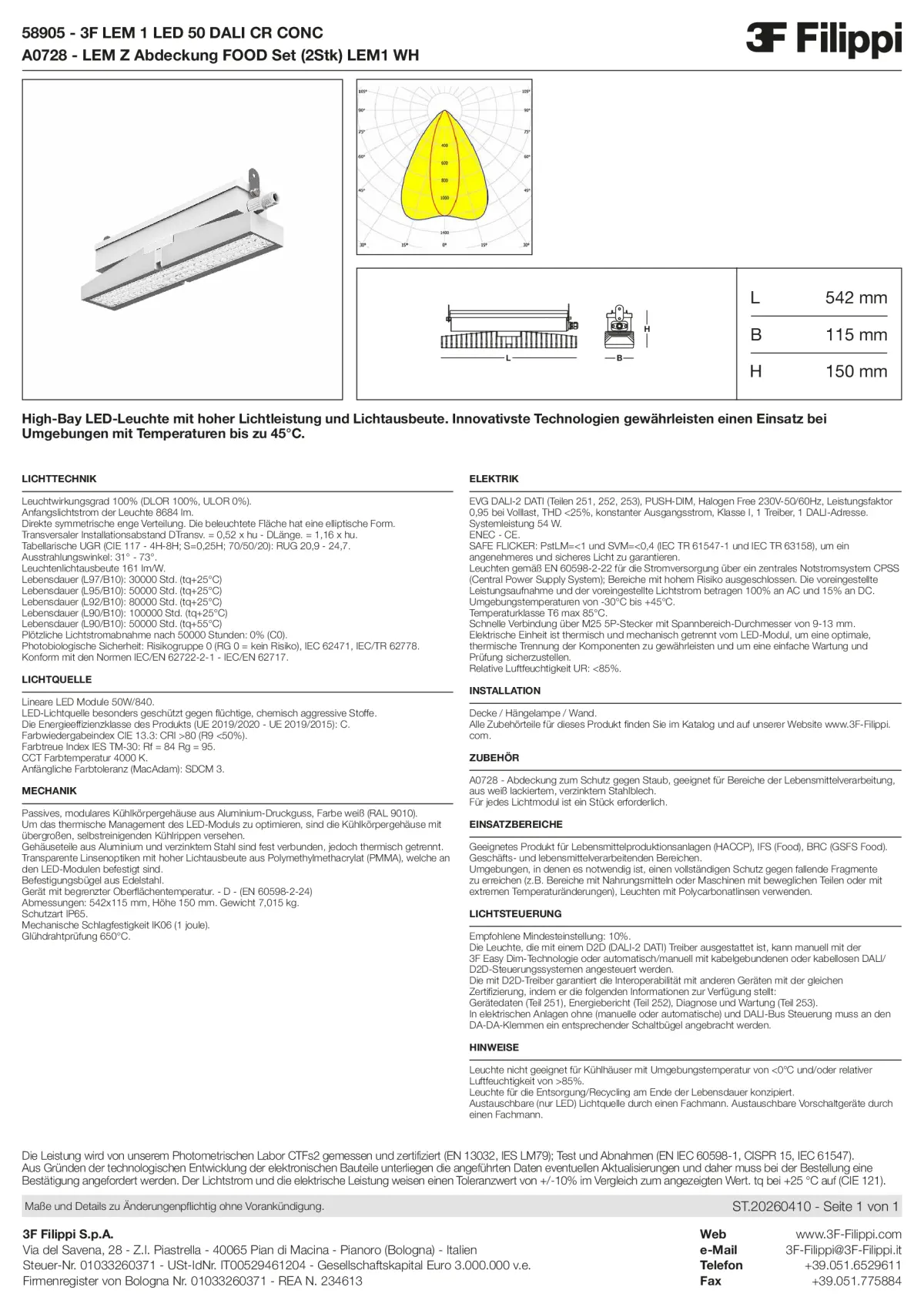 58905+A0728 - 3F LEM 1 LED 50 DALI CR CONC + FOOD - Datasheet - de