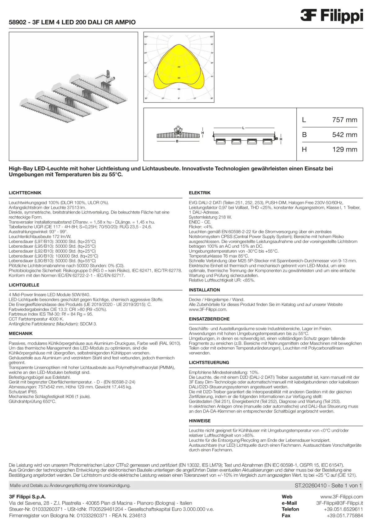 58902 - 3F LEM 4 LED 200 DALI CR AMPIO - Datasheet - de