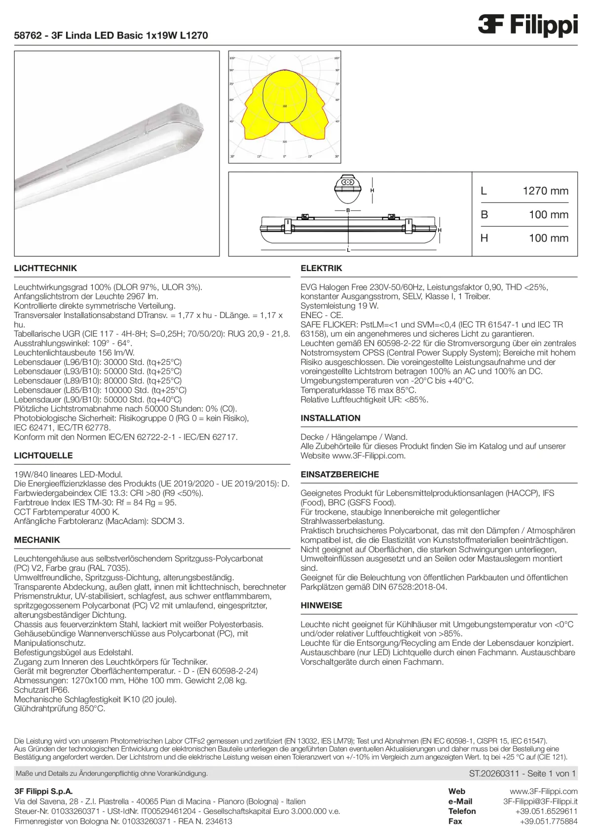 58762 - 3F Linda LED Basic 1x19W L1270 - Datasheet - de