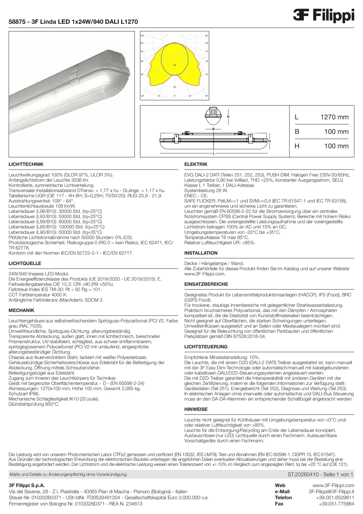 58875 - 3F Linda LED 1x24W-940 DALI L1270 - Datasheet - de